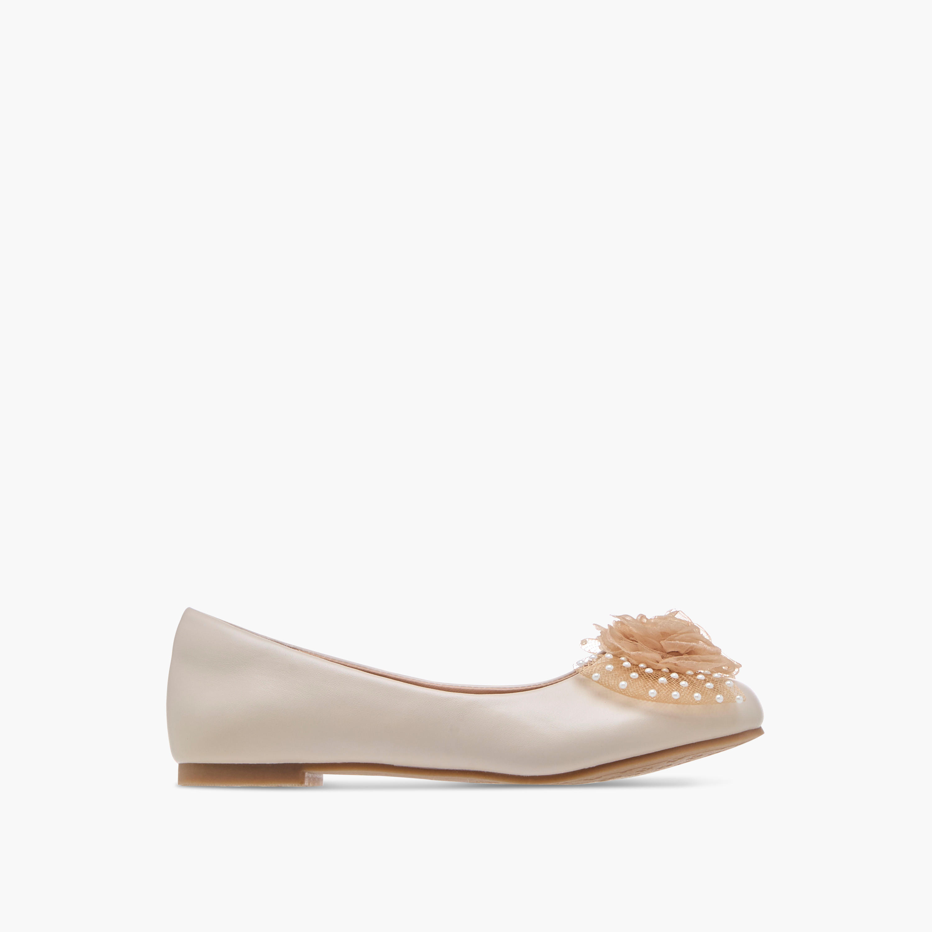 Little Missy Pearl Embellished Ballerina Shoes with Flower Applique-girls-shoes-ballerinas-image-3