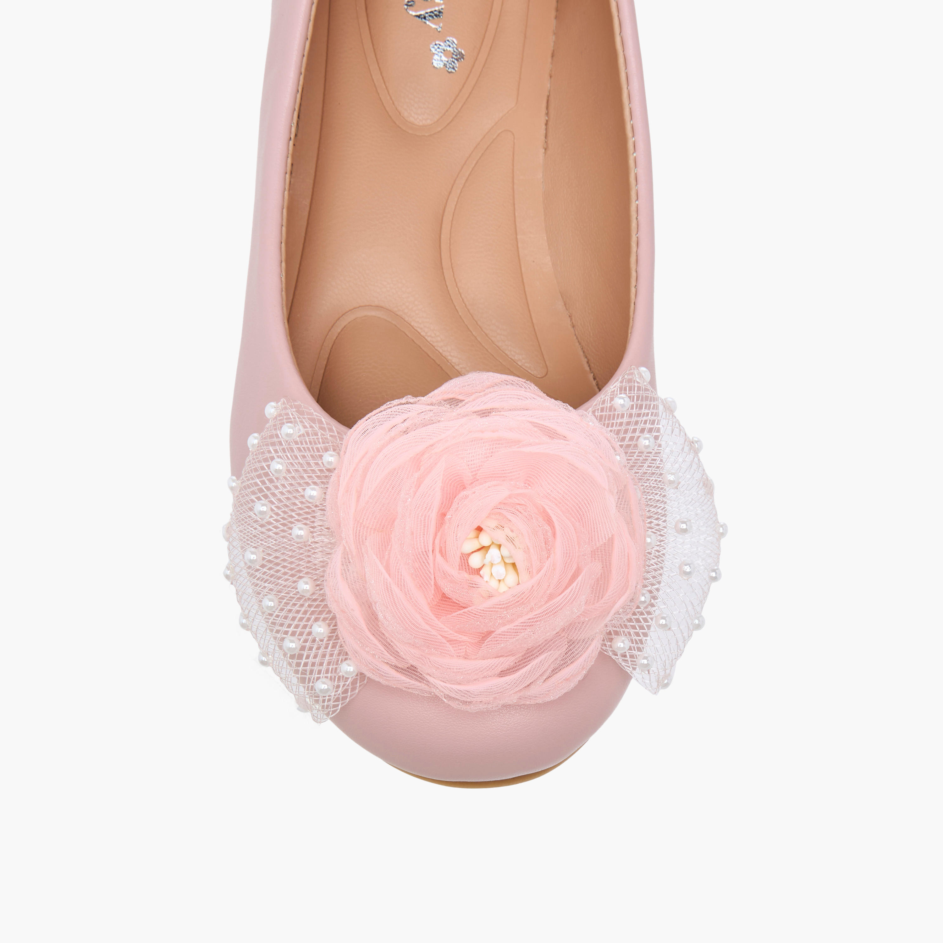 Little Missy Pearl Embellished Ballerina Shoes with Flower Applique-girls-shoes-ballerinas-image-4
