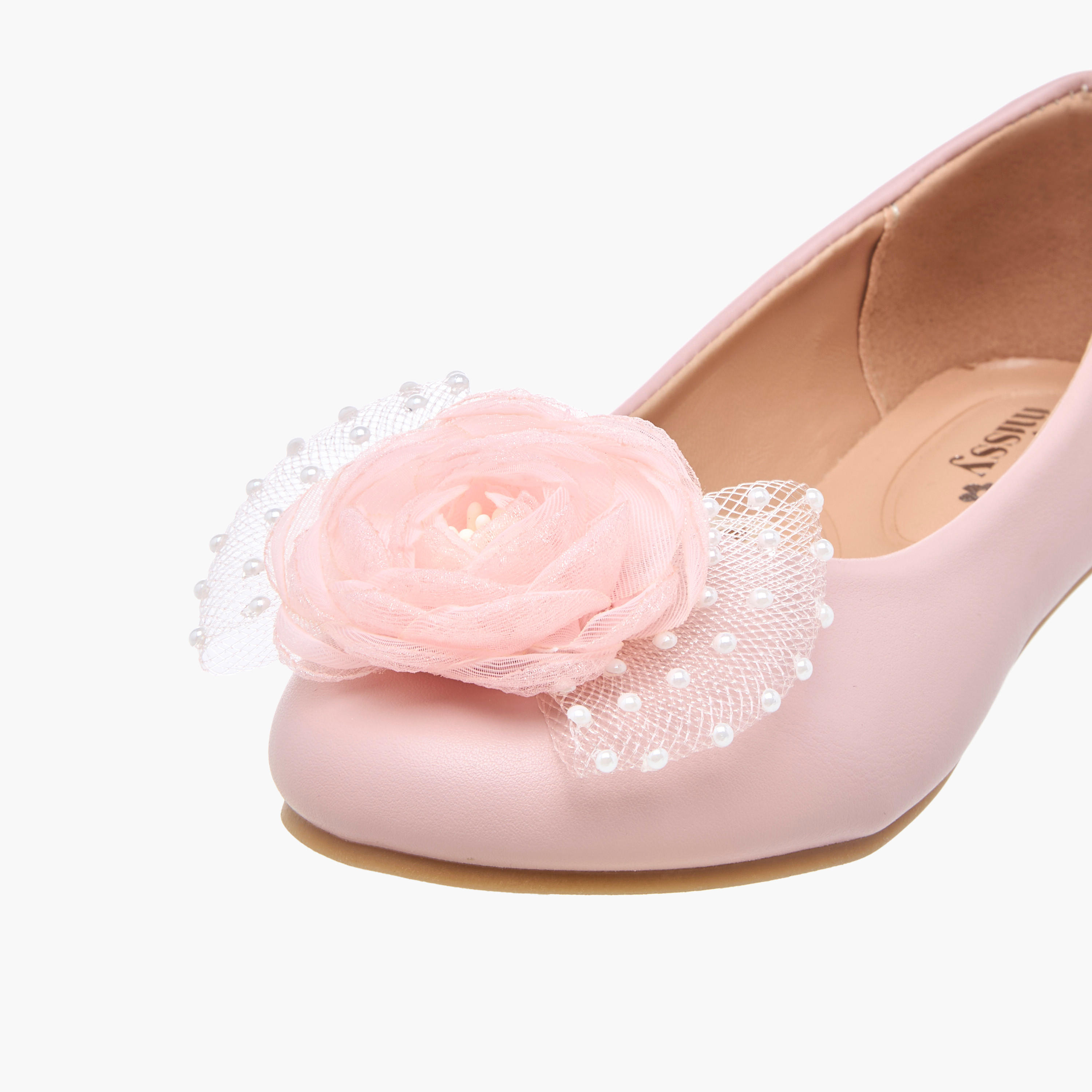 Little Missy Pearl Embellished Ballerina Shoes with Flower Applique-girls-shoes-ballerinas-image-6