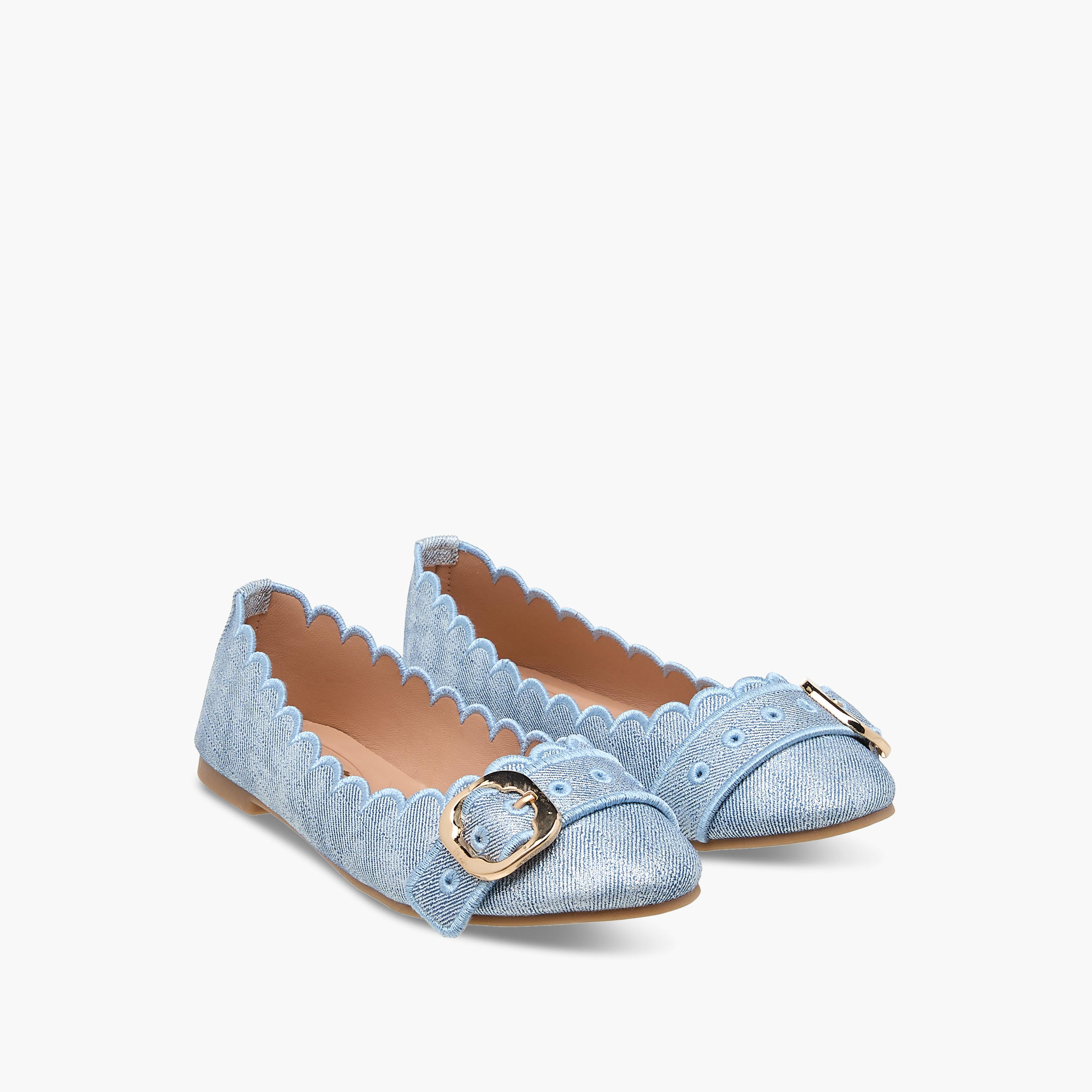 Little Missy Scallop Detail Slip-On Ballerina Shoes with Buckle Accent-girls-shoes-ballerinas-image-1