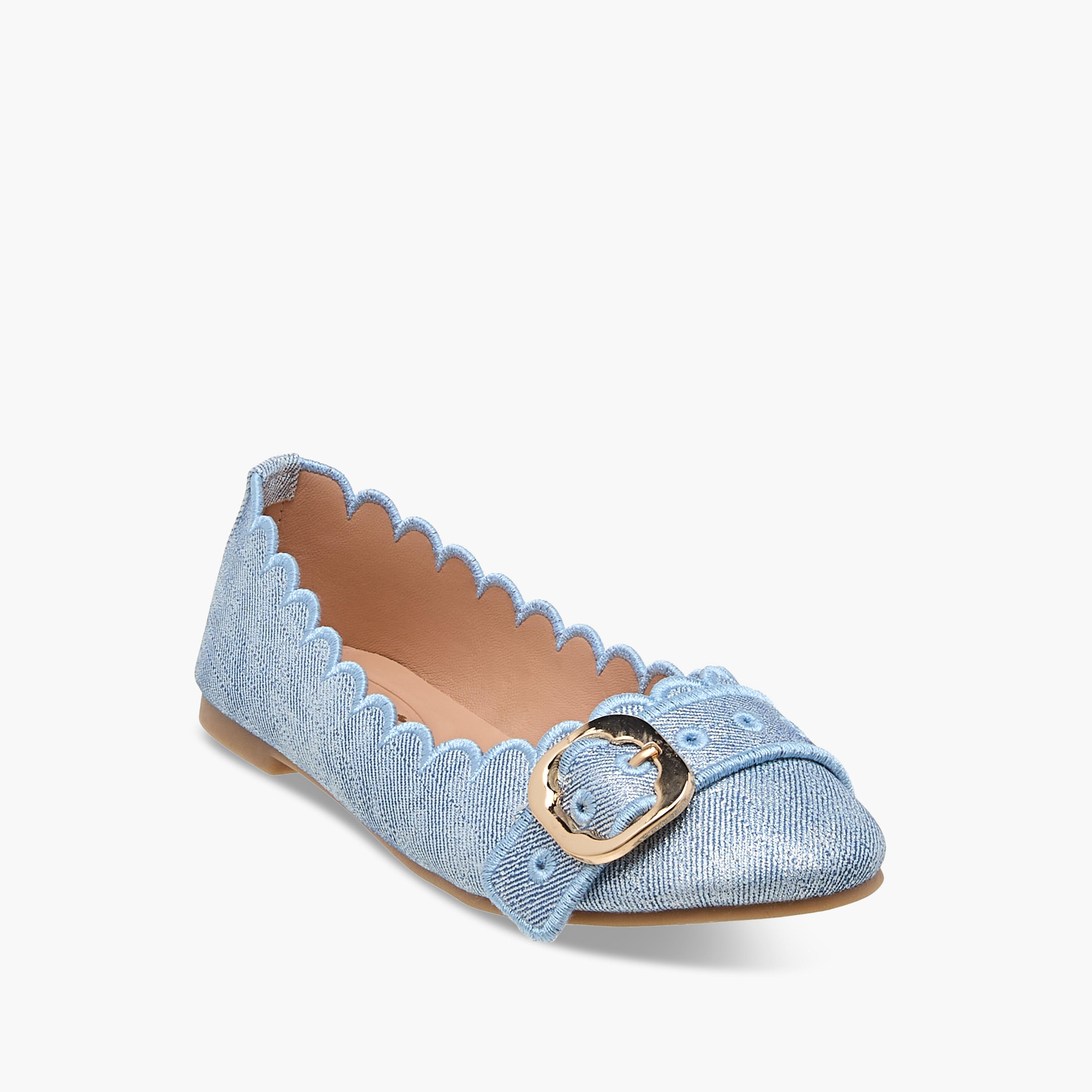 Little Missy Scallop Detail Slip-On Ballerina Shoes with Buckle Accent-girls-shoes-ballerinas-image-2