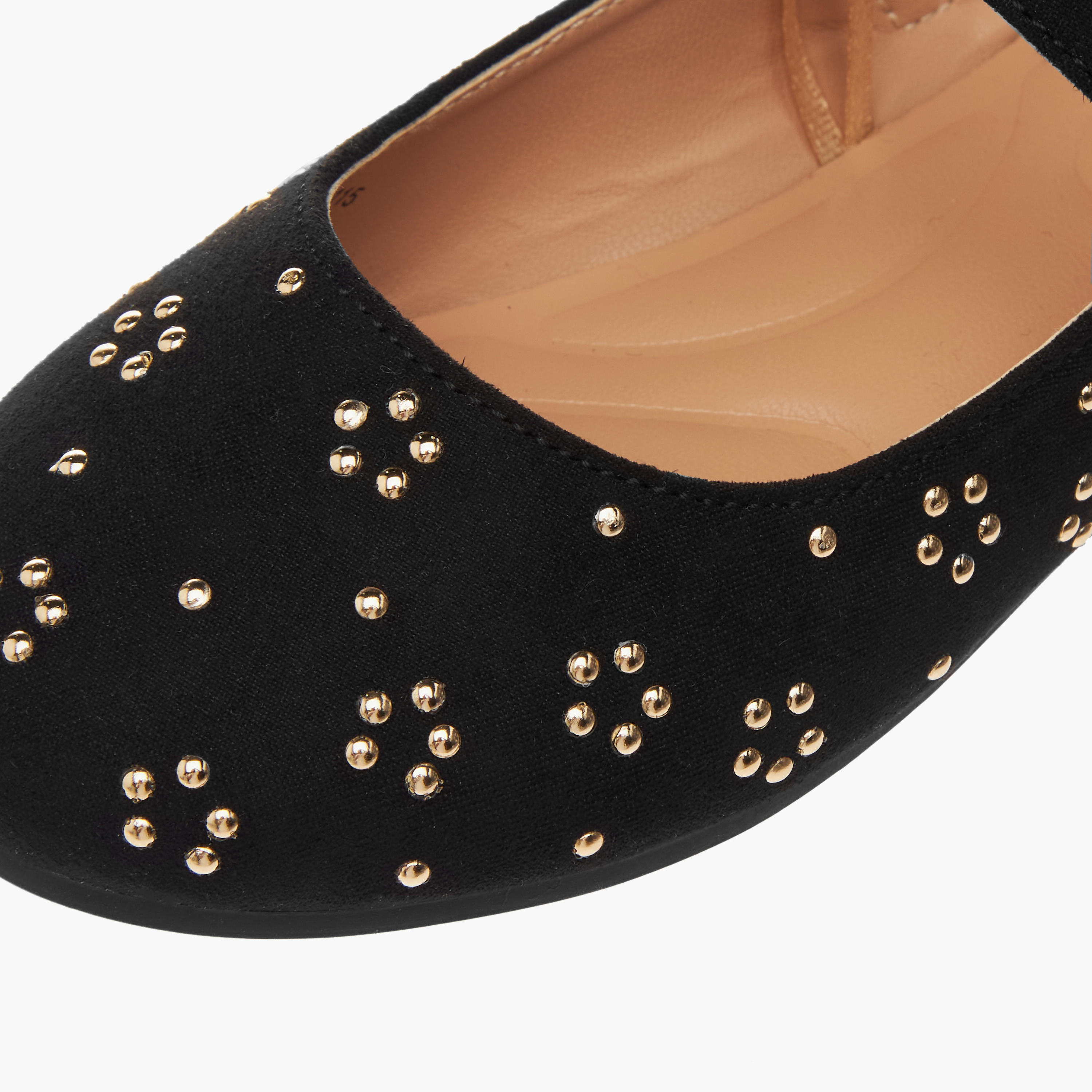 Little Missy Embellished Ballerina Shoes with Hook and Loop Closure-girls-shoes-maryjanes-image-6