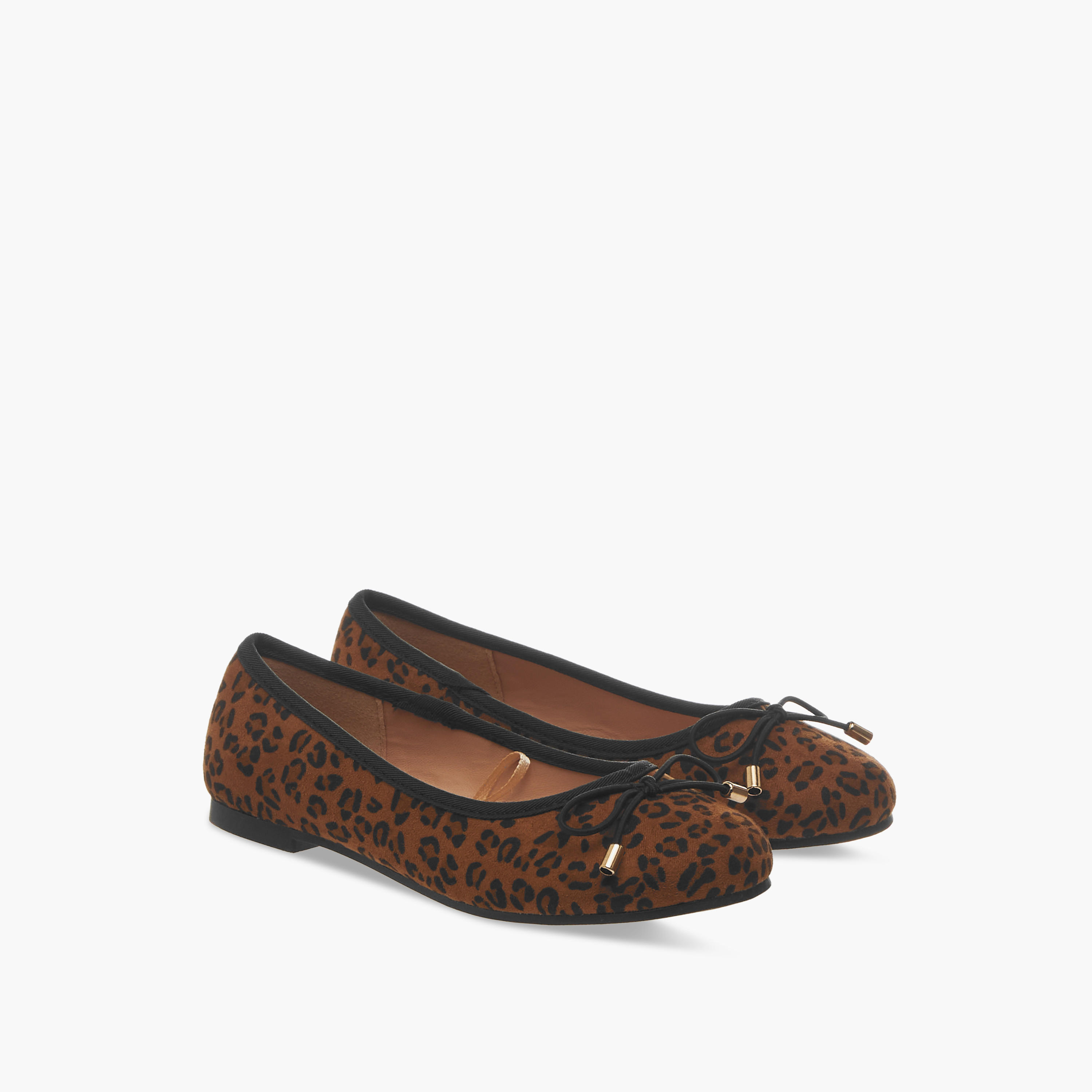 Little Missy Animal Print Slip-On Ballerina Shoes with Bow Detail-girls-shoes-ballerinas-image-1