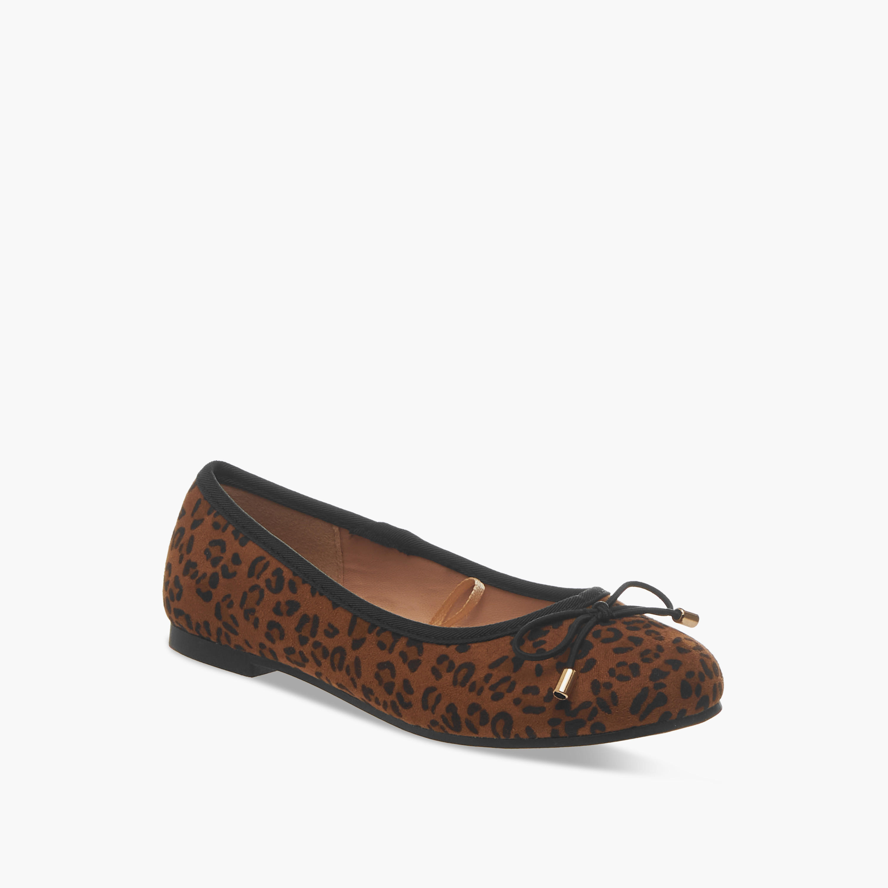 Little Missy Animal Print Slip-On Ballerina Shoes with Bow Detail-girls-shoes-ballerinas-image-2