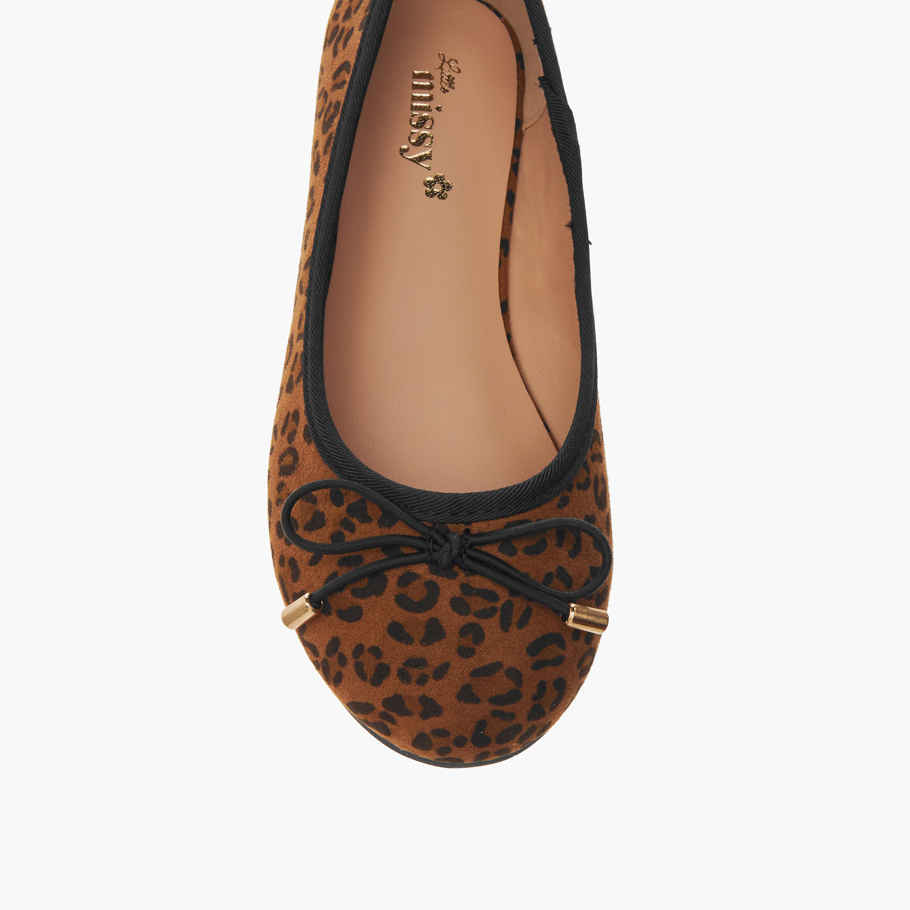 Little Missy Animal Print Slip-On Ballerina Shoes with Bow Detail-girls-shoes-ballerinas-image-4