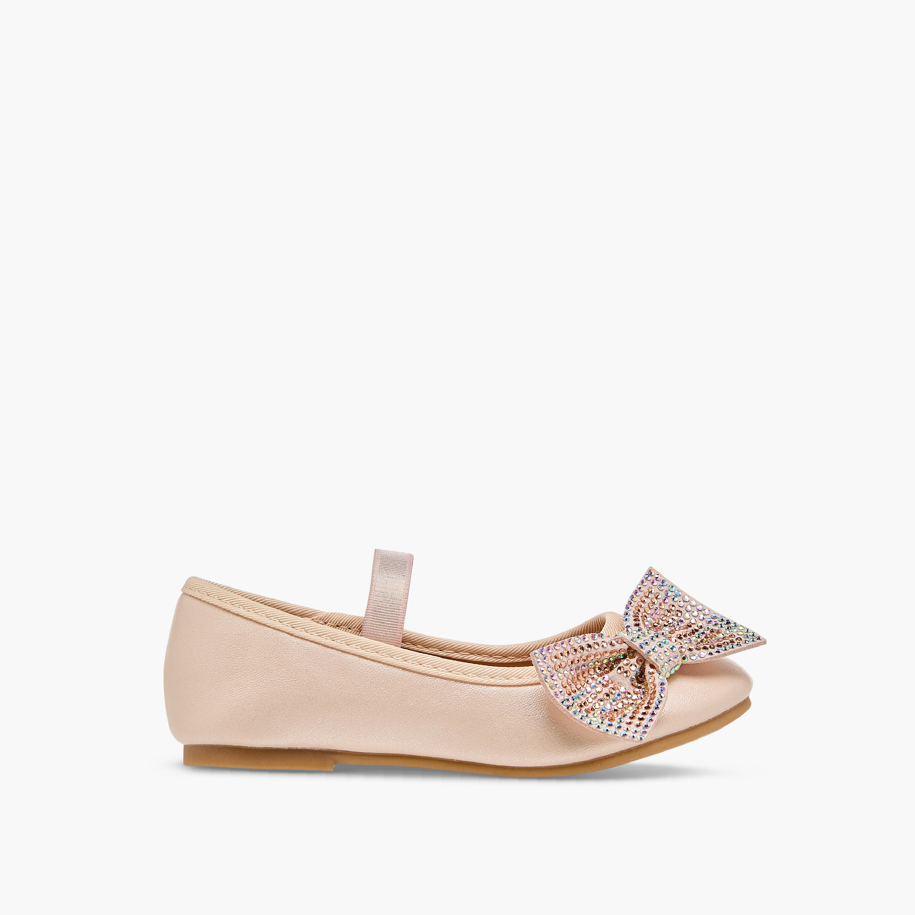 Flora Bella Bow Embellished Ballerina Shoes with Elasticated Strap-girls-shoes-ballerinas-image-3