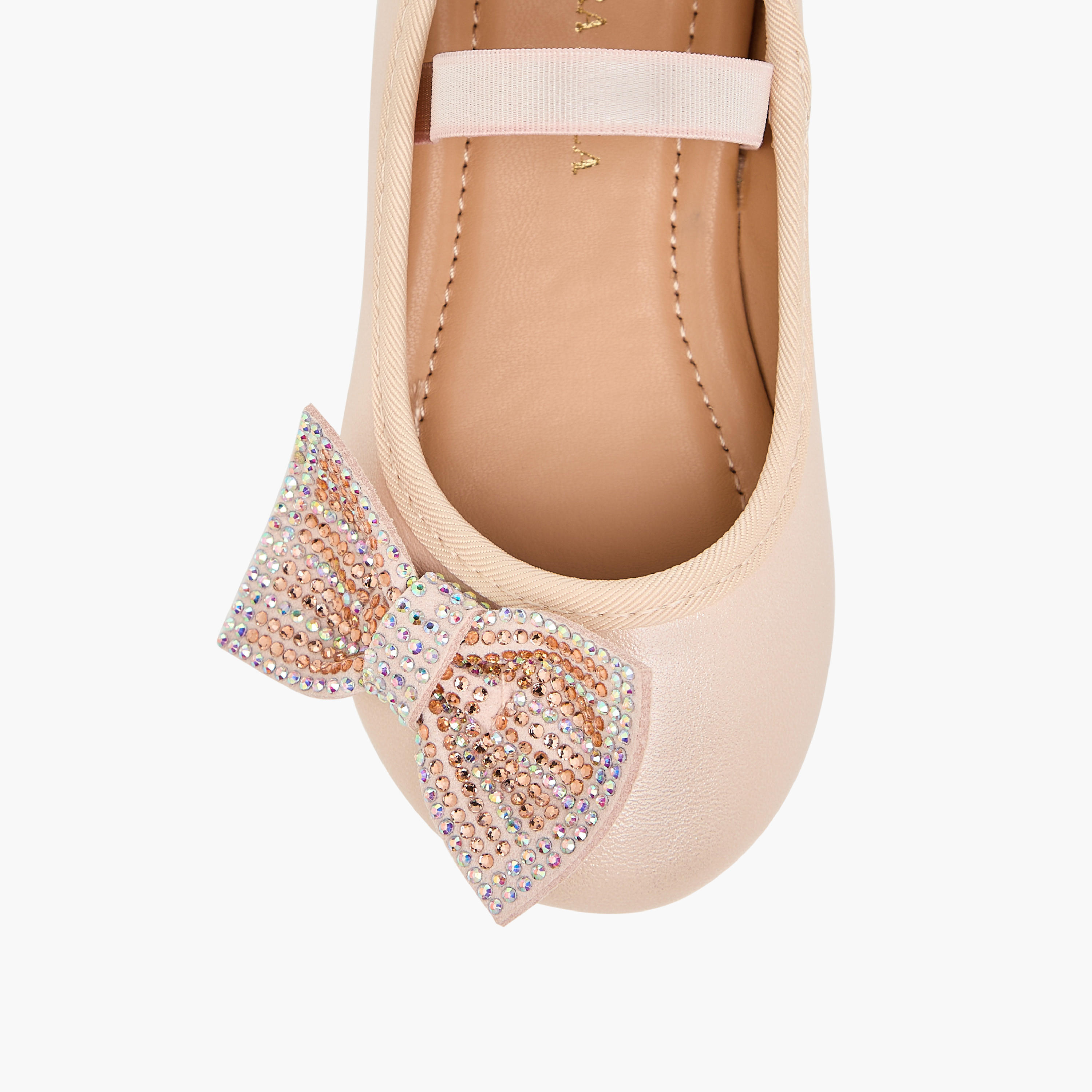 Flora Bella Bow Embellished Ballerina Shoes with Elasticated Strap-girls-shoes-ballerinas-image-4