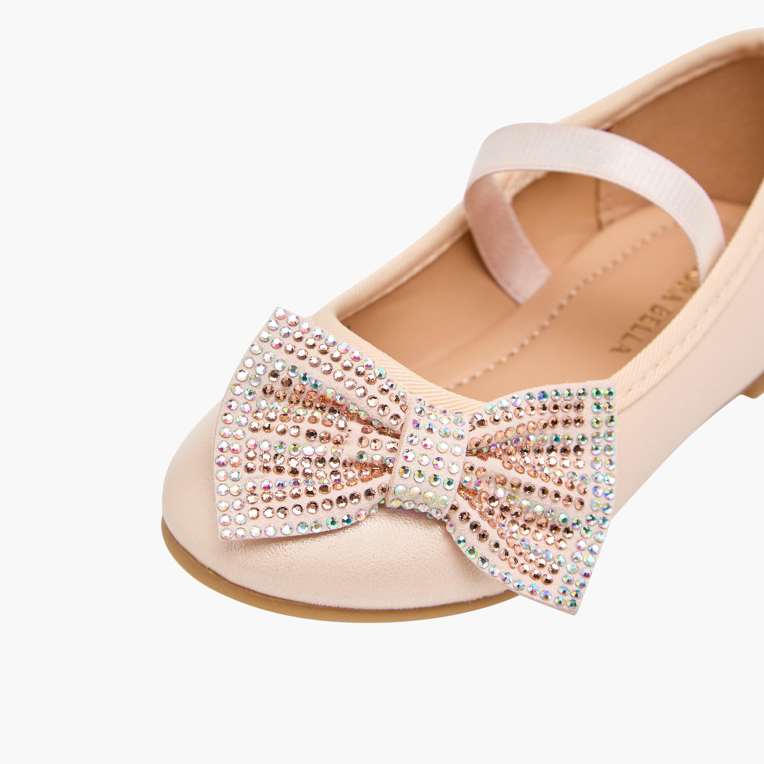 Flora Bella Bow Embellished Ballerina Shoes with Elasticated Strap-girls-shoes-ballerinas-image-6