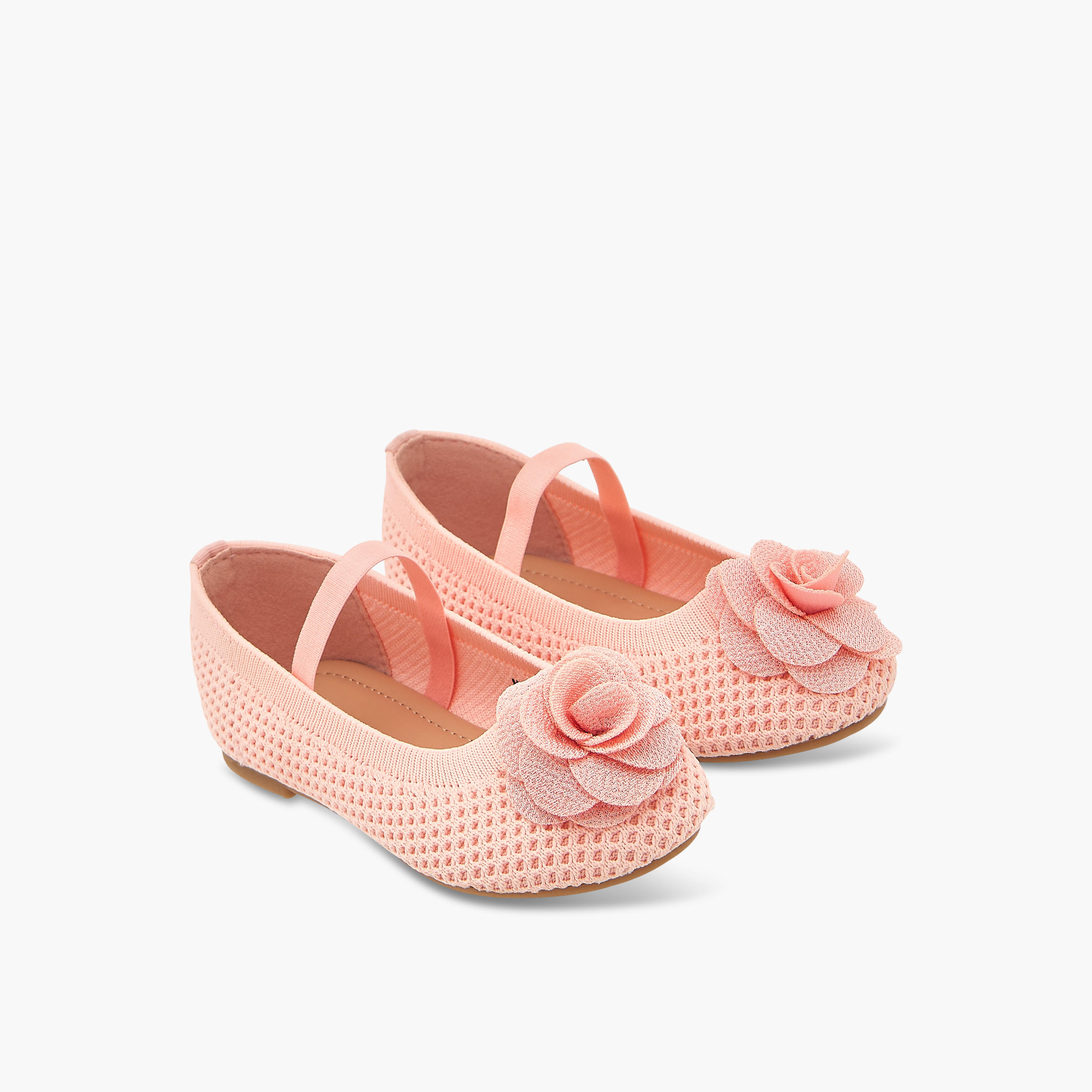 Flora Bella Textured Ballerina Shoes with Elastic and Flower Detail-girls-shoes-ballerinas-image-1