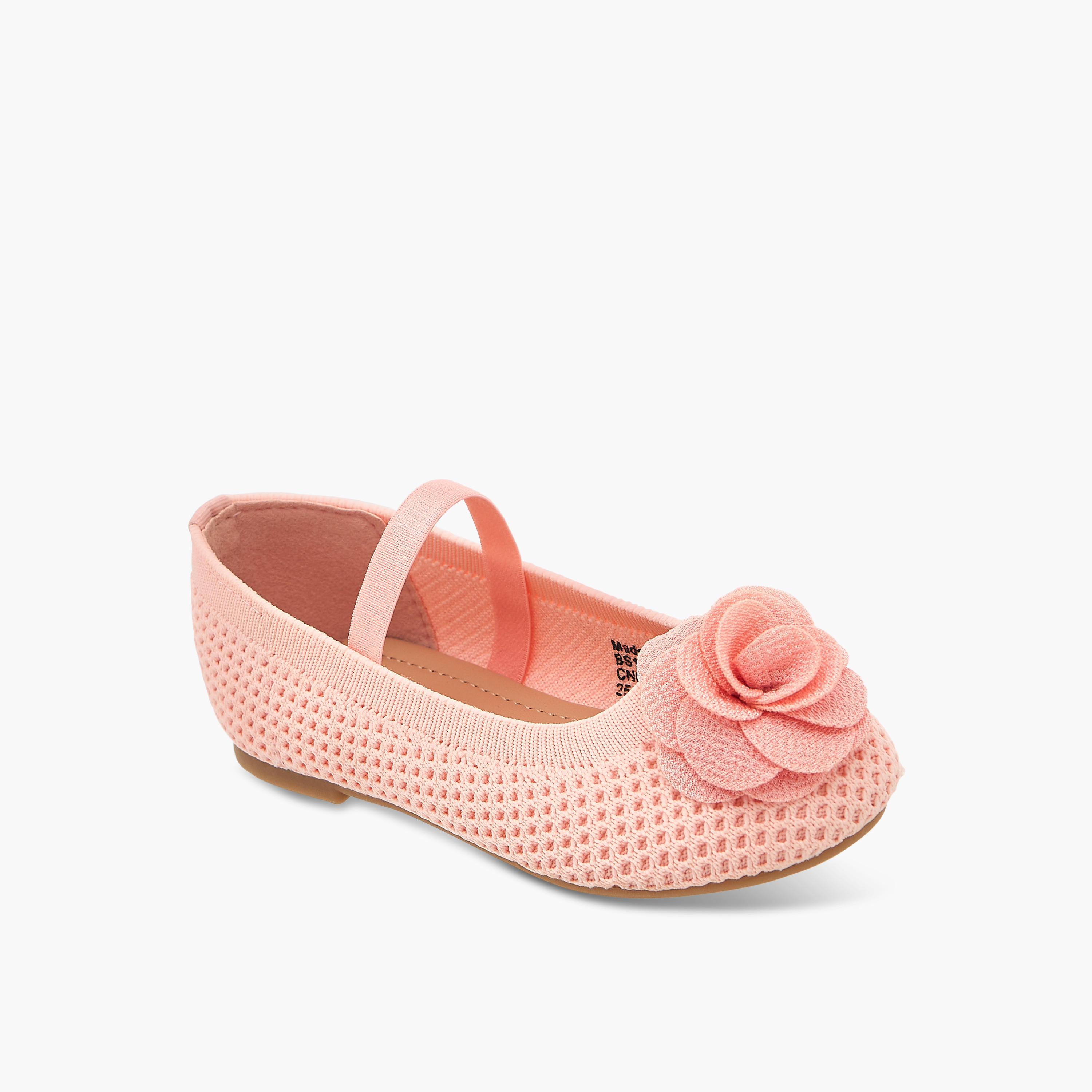 Flora Bella Textured Ballerina Shoes with Elastic and Flower Detail-girls-shoes-ballerinas-image-2