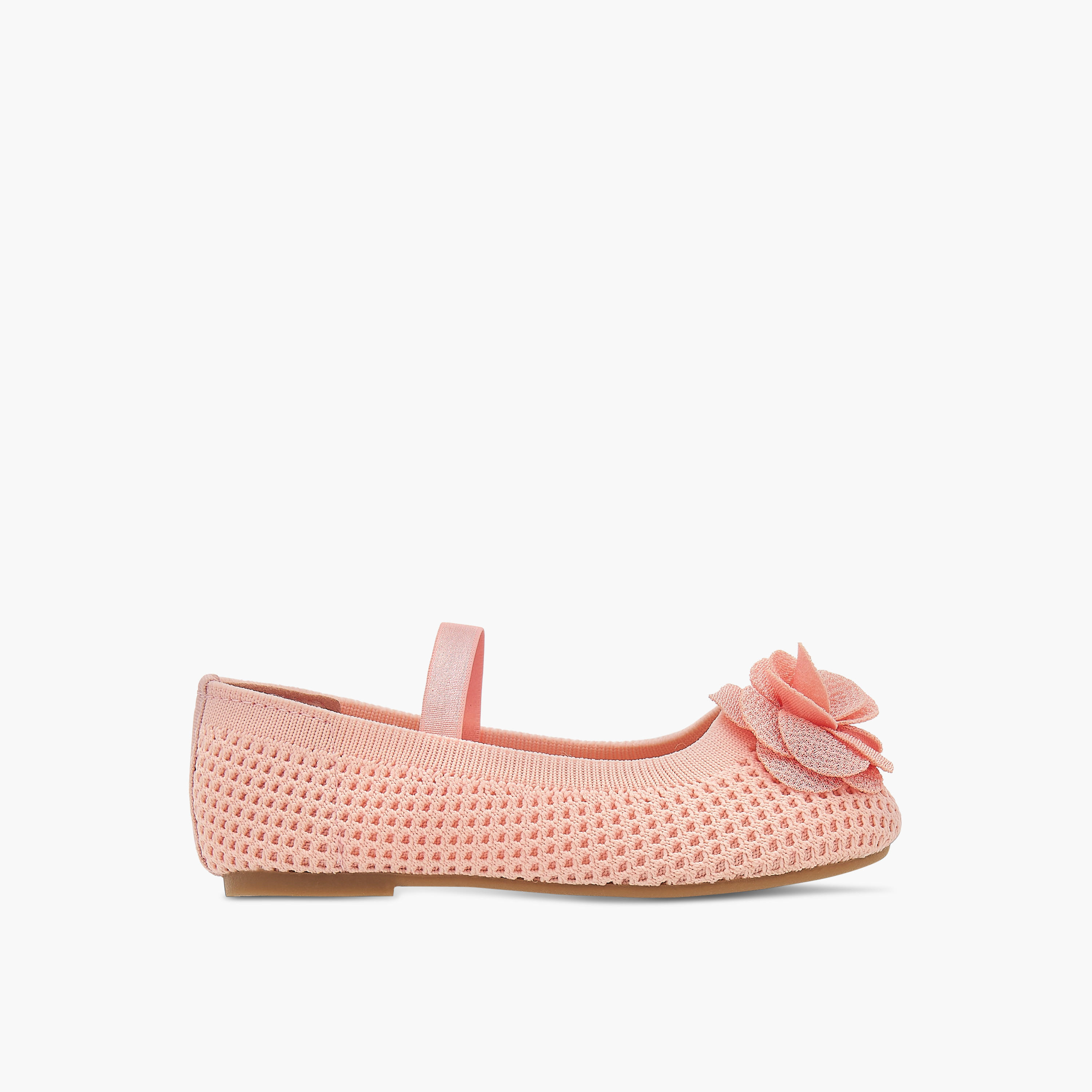 Flora Bella Textured Ballerina Shoes with Elastic and Flower Detail-girls-shoes-ballerinas-image-3