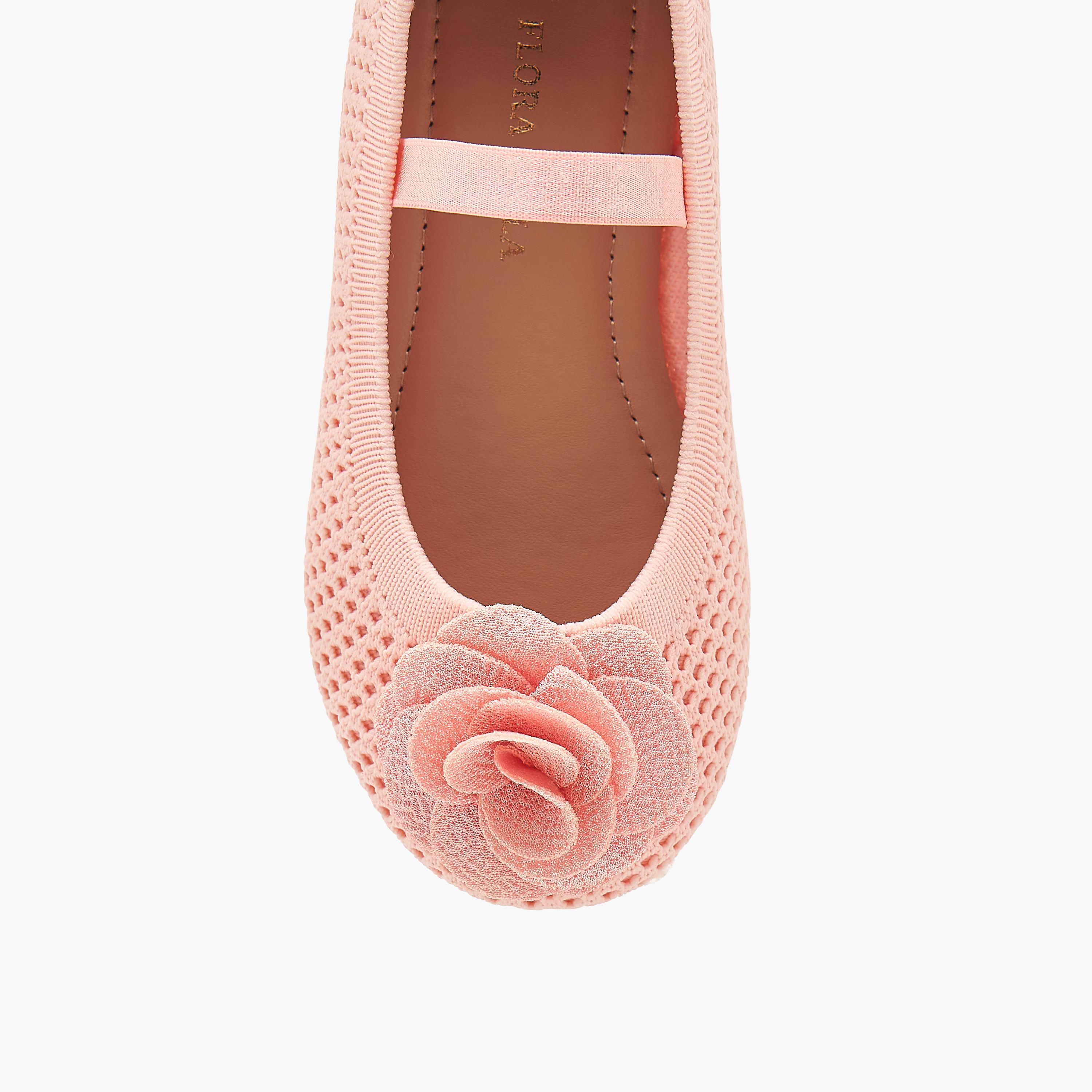 Flora Bella Textured Ballerina Shoes with Elastic and Flower Detail-girls-shoes-ballerinas-image-4
