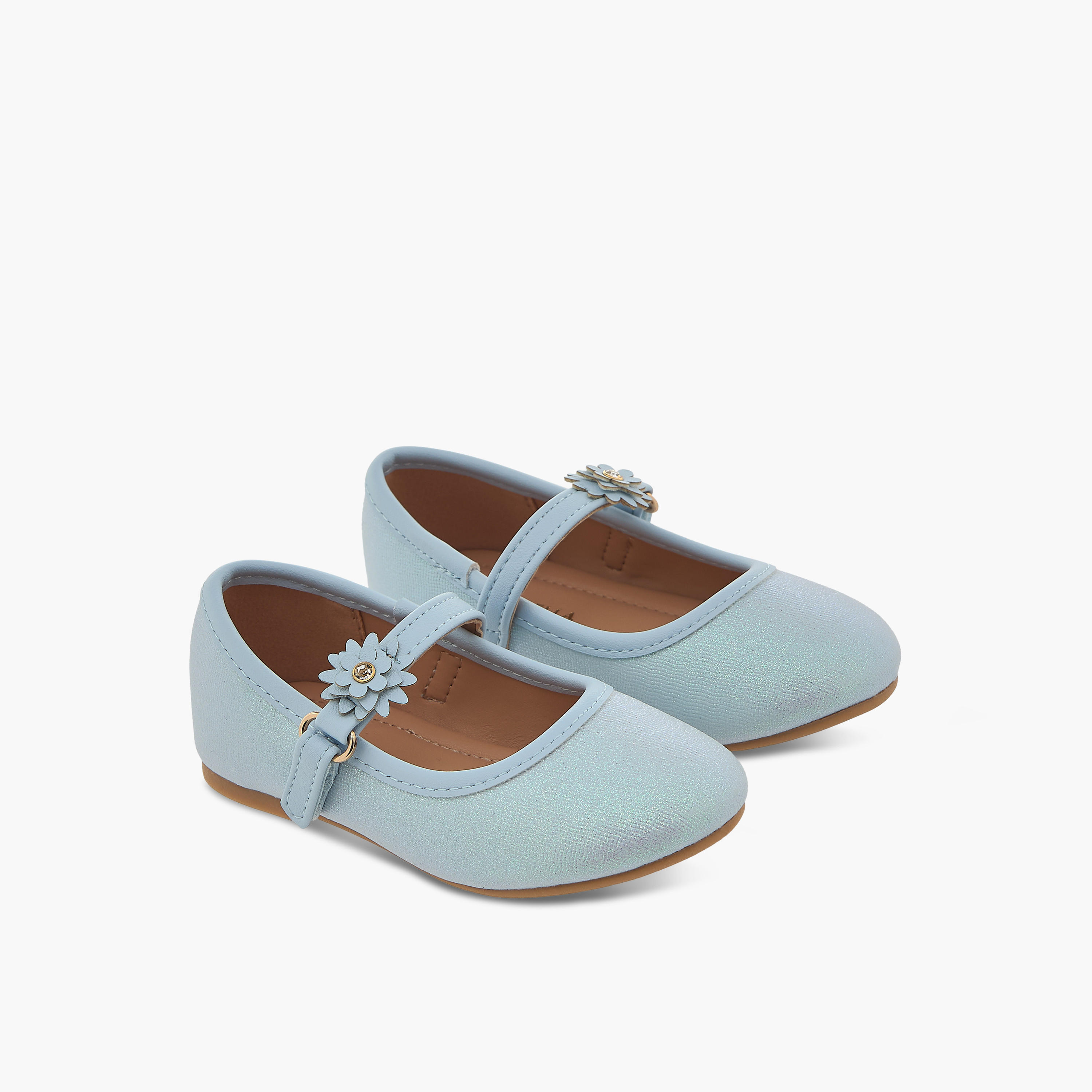 Flora Bella Textured Ballerina Shoes with Hook and Loop Closure-girls-shoes-maryjanes-image-1