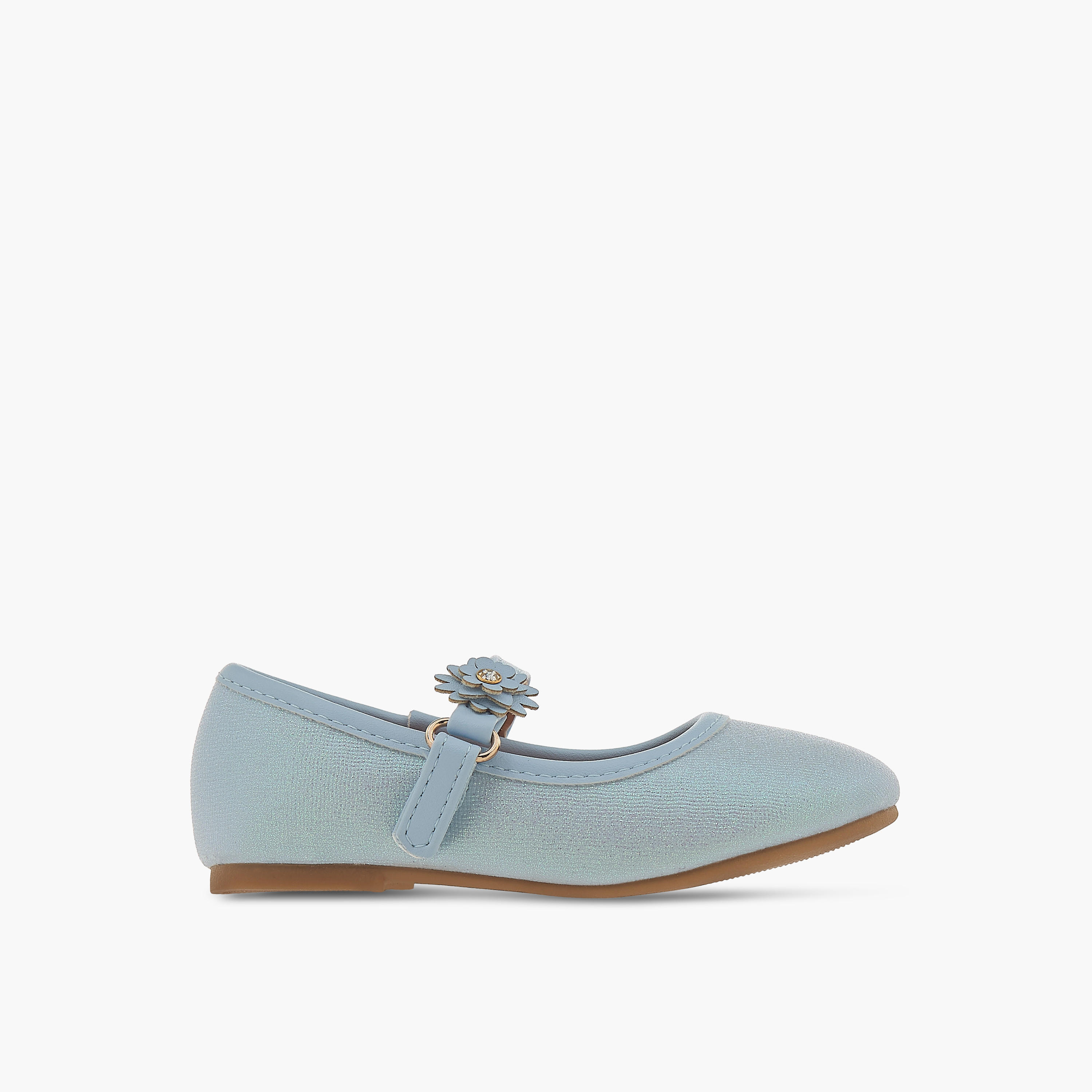 Flora Bella Textured Ballerina Shoes with Hook and Loop Closure-girls-shoes-maryjanes-image-3