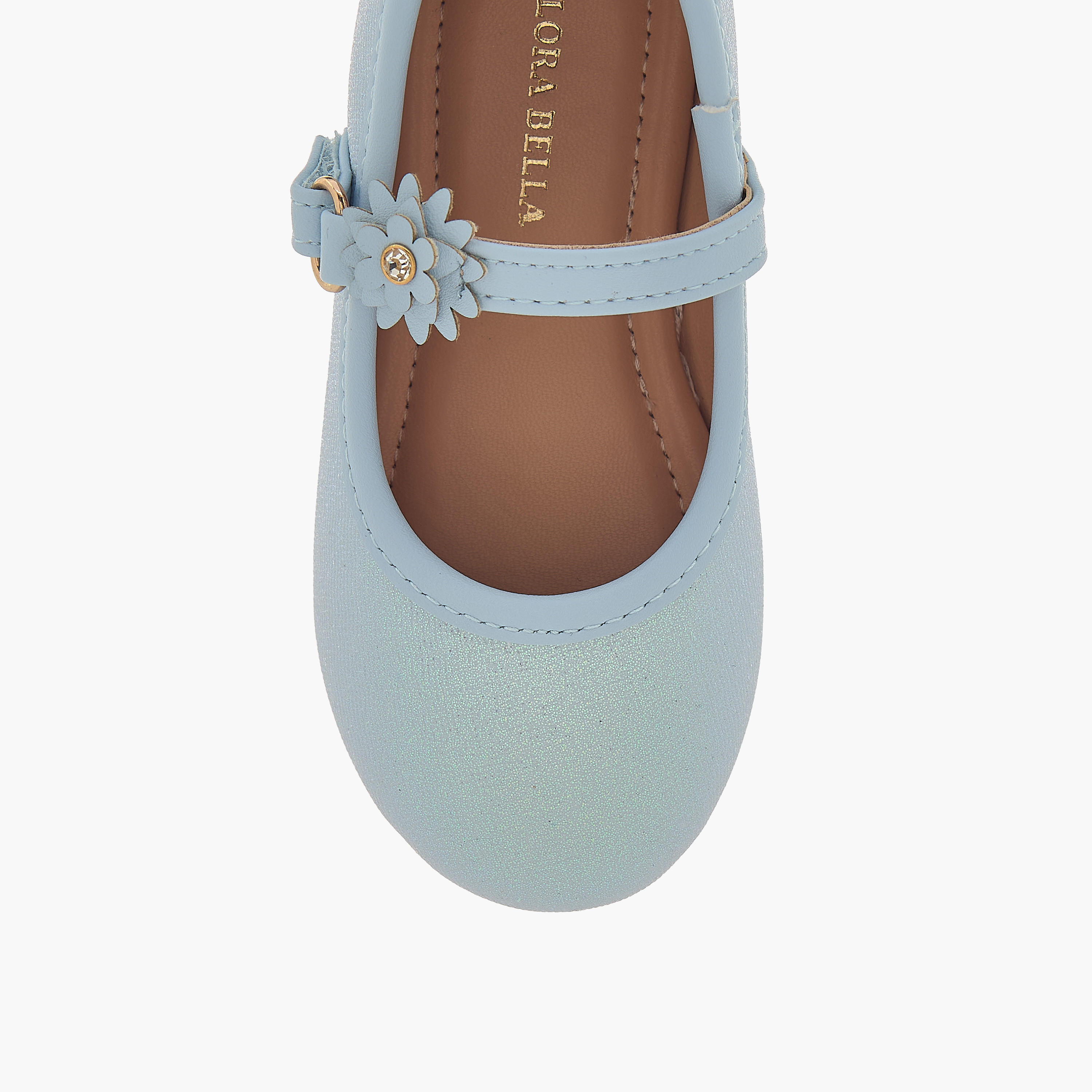 Flora Bella Textured Ballerina Shoes with Hook and Loop Closure-girls-shoes-maryjanes-image-4