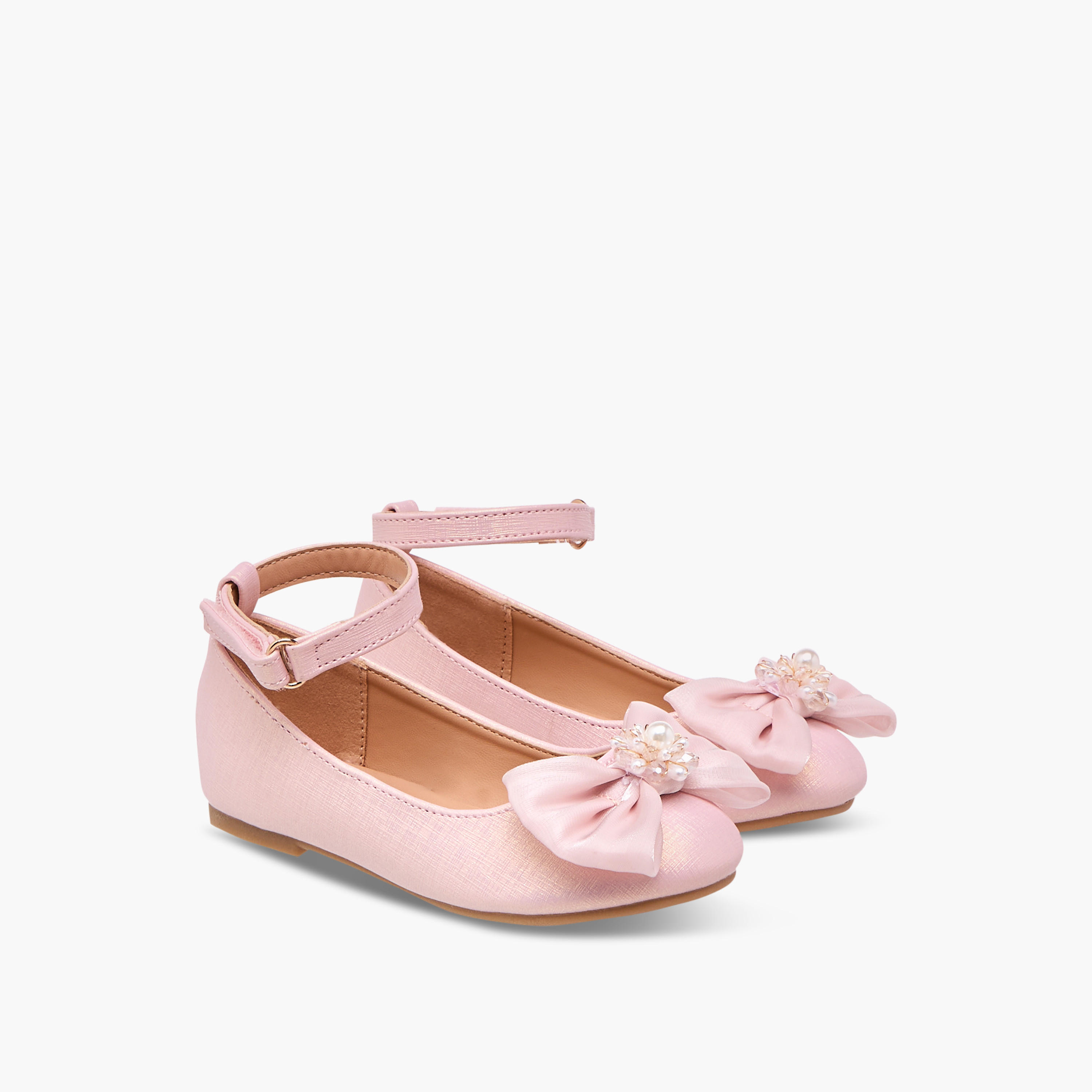 Flora Bella Bow Accent Ballerina Shoes with Hook and Loop Closure-girls-shoes-ballerinas-image-1