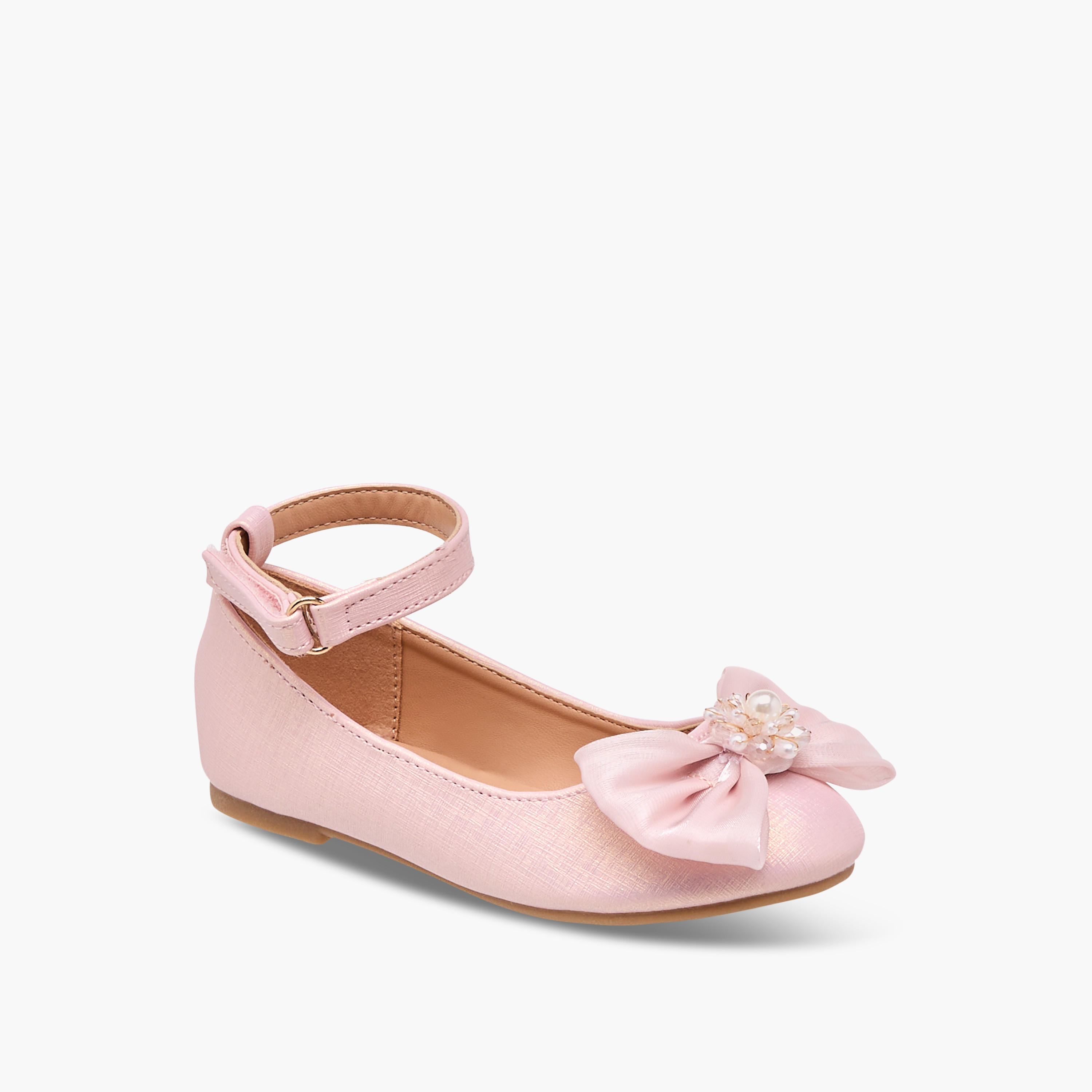 Flora Bella Bow Accent Ballerina Shoes with Hook and Loop Closure-girls-shoes-ballerinas-image-2
