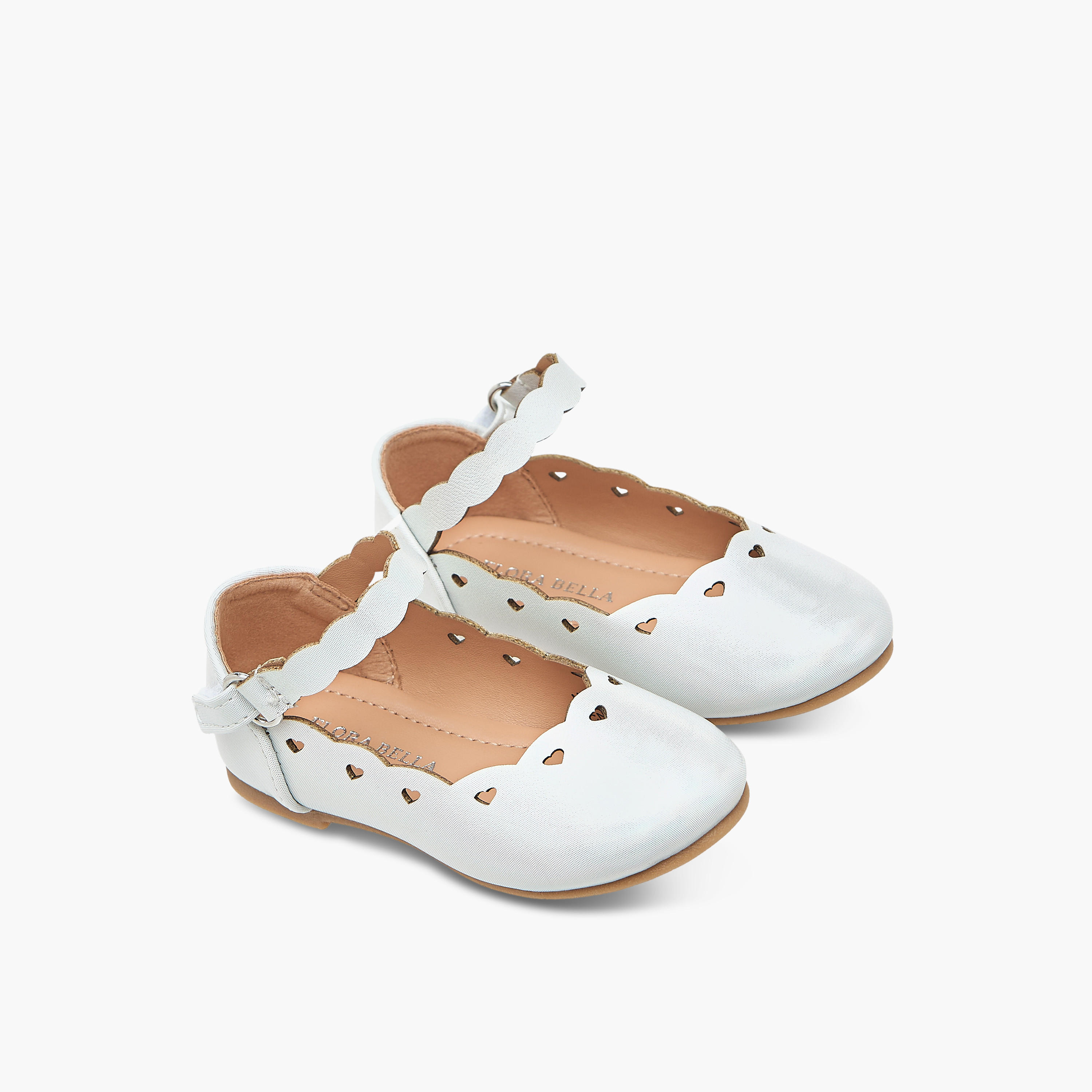 Flora Bella Textured Ballerina Shoes with Hook and Loop Closure-girls-shoes-ballerinas-image-1