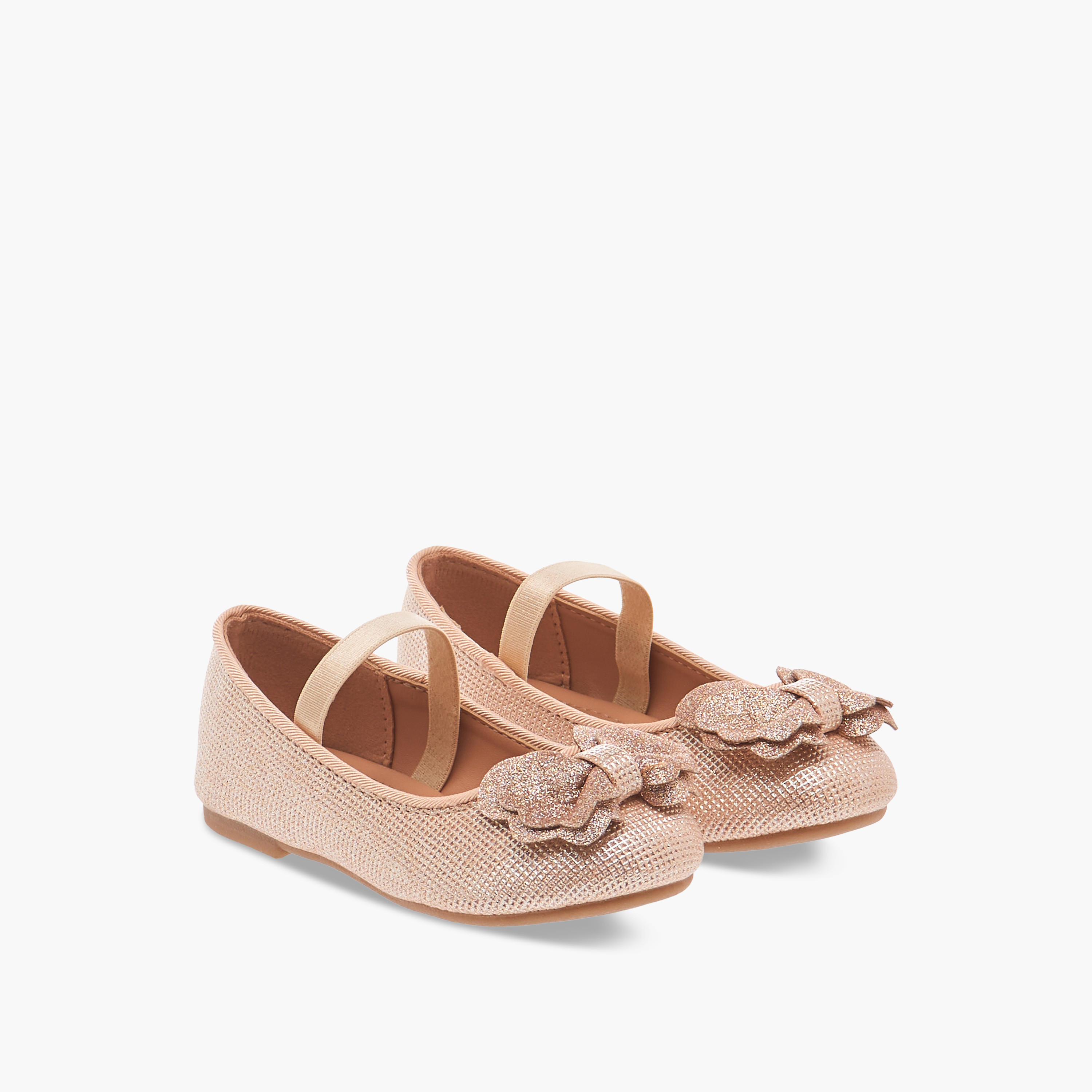 Flora Bella Bow Accent Ballerina Shoes with Elastic Strap Detail-girls-shoes-ballerinas-image-1
