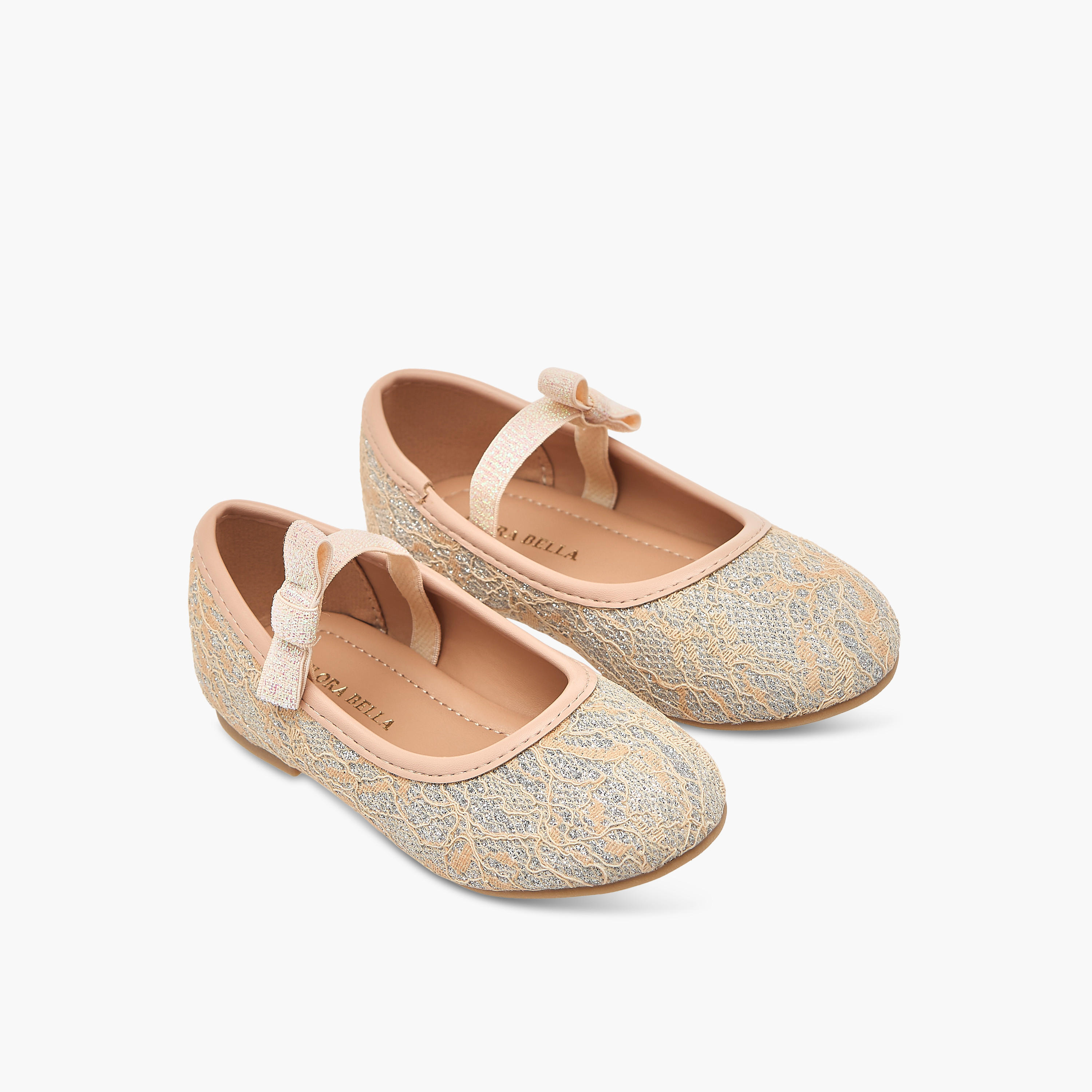Flora Bella Textured Ballerina Shoes with Elasticated Strap-girls-shoes-ballerinas-image-1