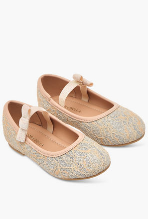 Flora Bella Textured Ballerina Shoes with Elasticated Strap-girls-shoes-ballerinas-image-1