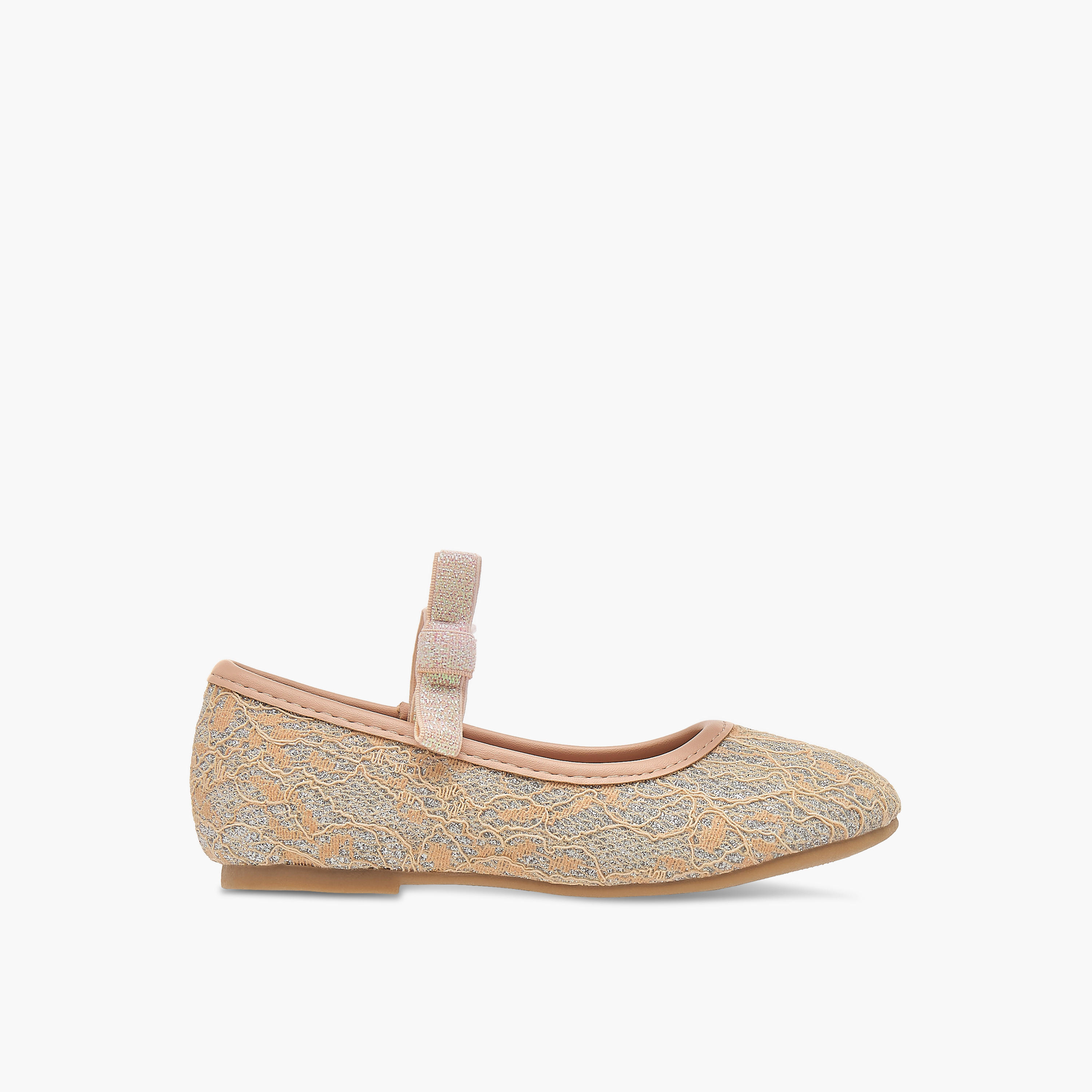 Flora Bella Textured Ballerina Shoes with Elasticated Strap-girls-shoes-ballerinas-image-3