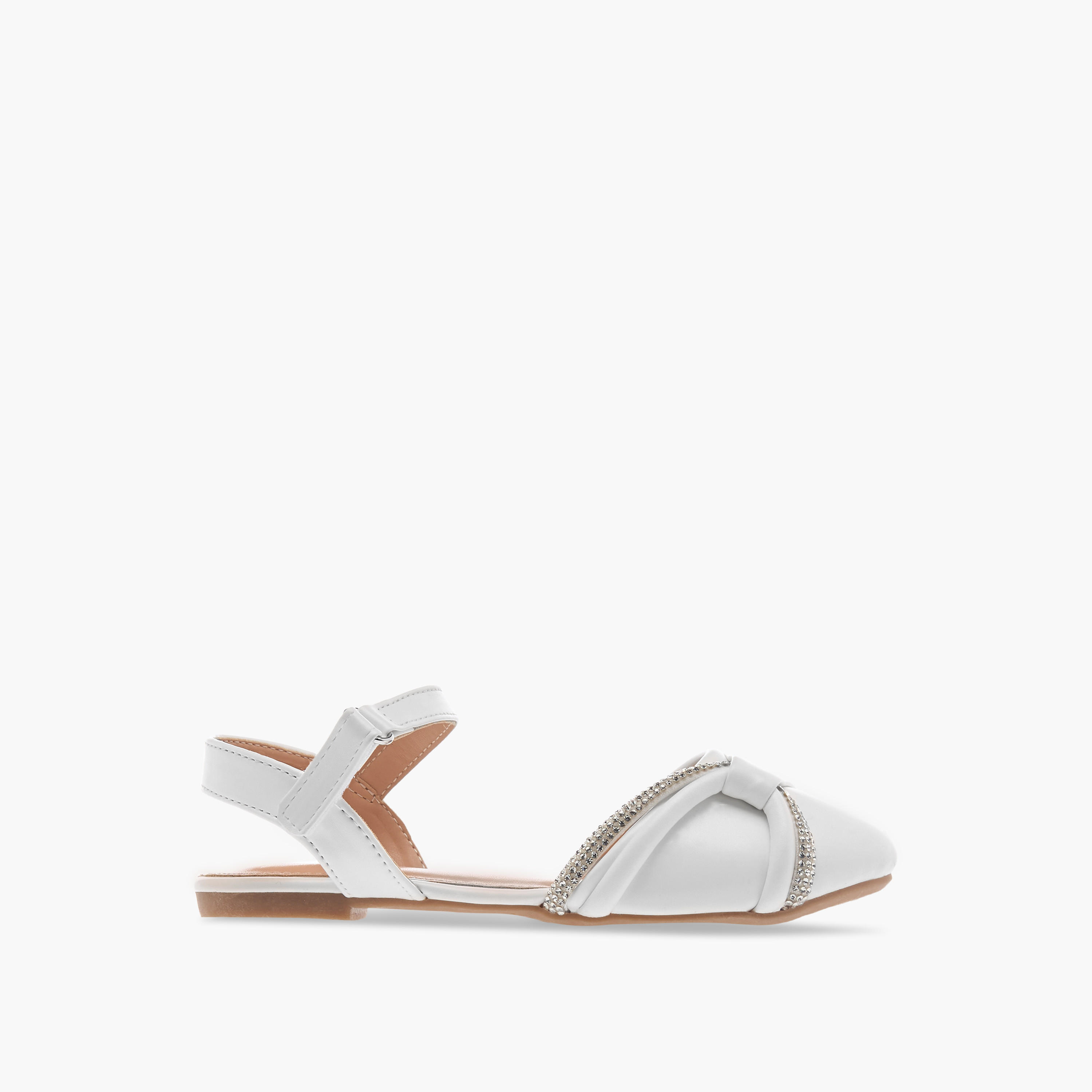 Flora Bella Embellished Strap Sandals with Hook and Loop Closure-girls-shoes-sandals-image-2