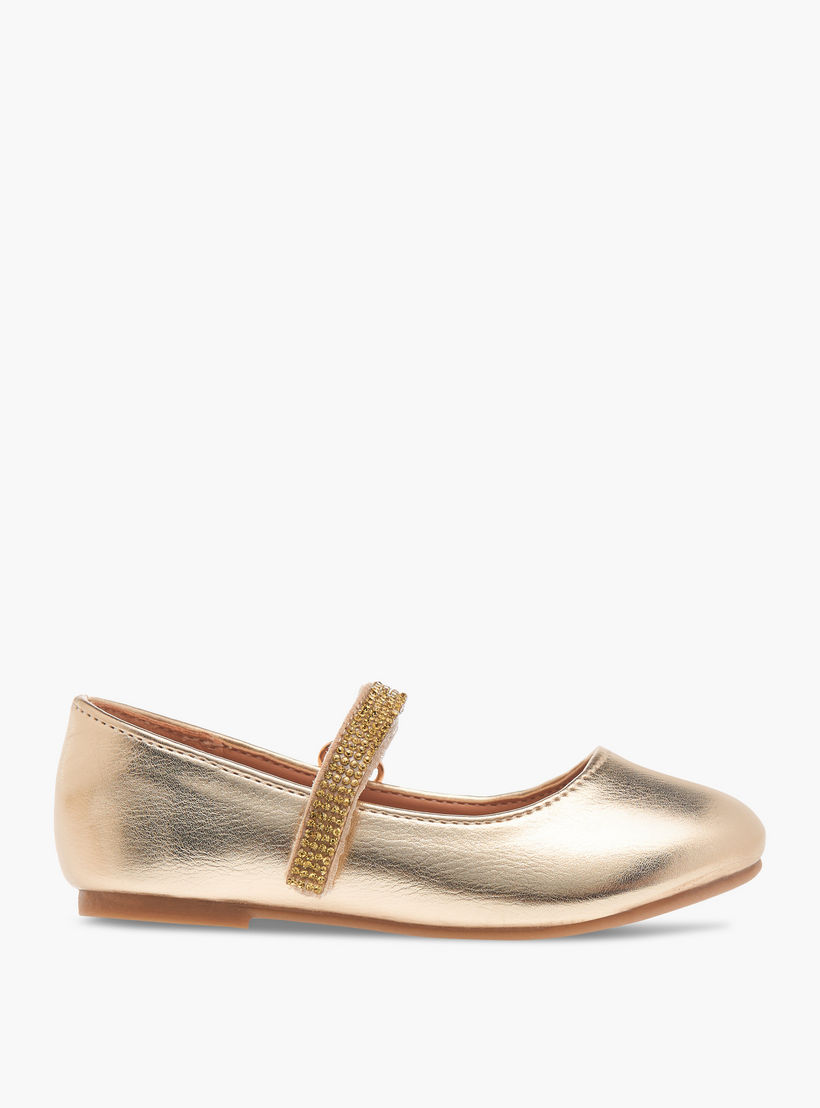 Flora Bella Embellished Ballerina Shoes with Hook and Loop Closure-girls-shoes-ballerinas-image-3
