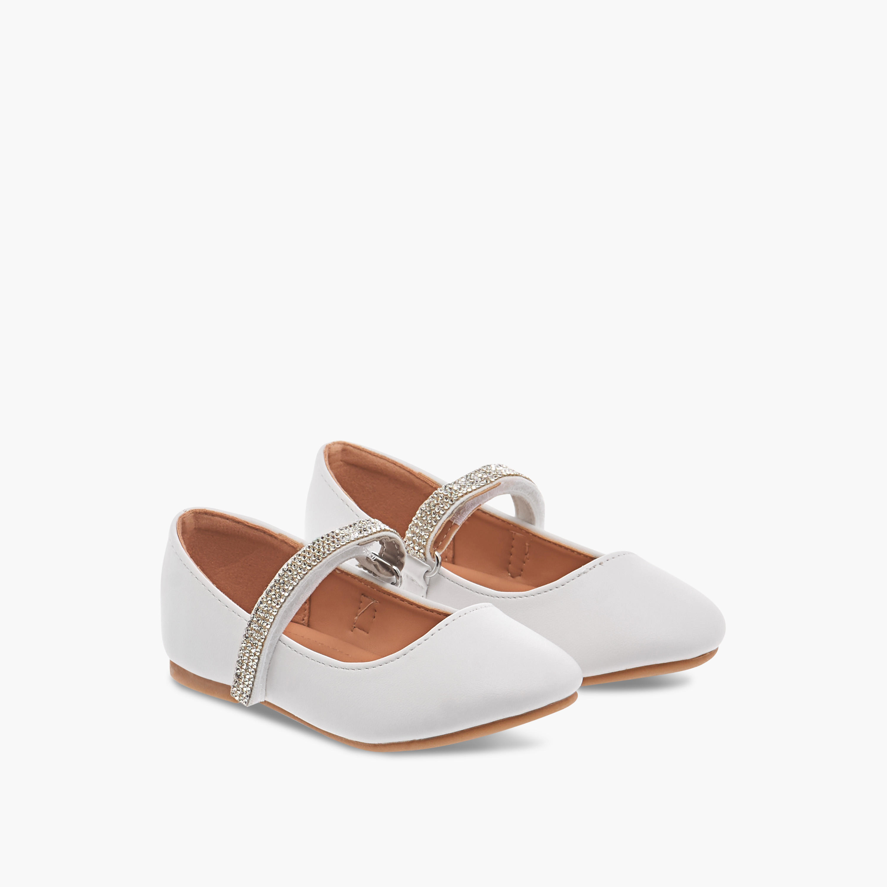 Flora Bella Embellished Ballerina Shoes with Hook and Loop Closure-girls-shoes-ballerinas-image-1