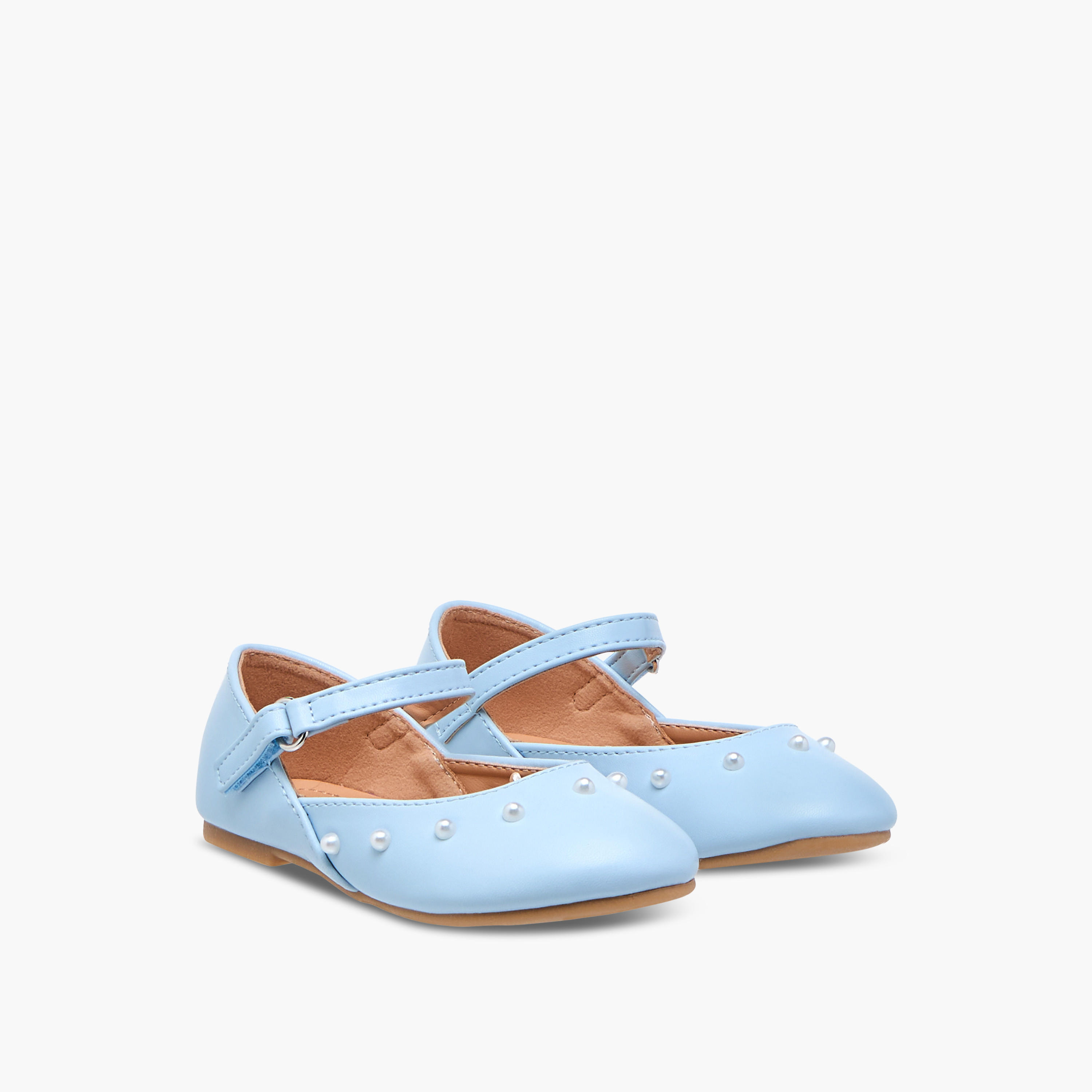 Flora Bella Embellished Ballerina Shoes with Hook and Loop Closure-girls-shoes-ballerinas-image-1
