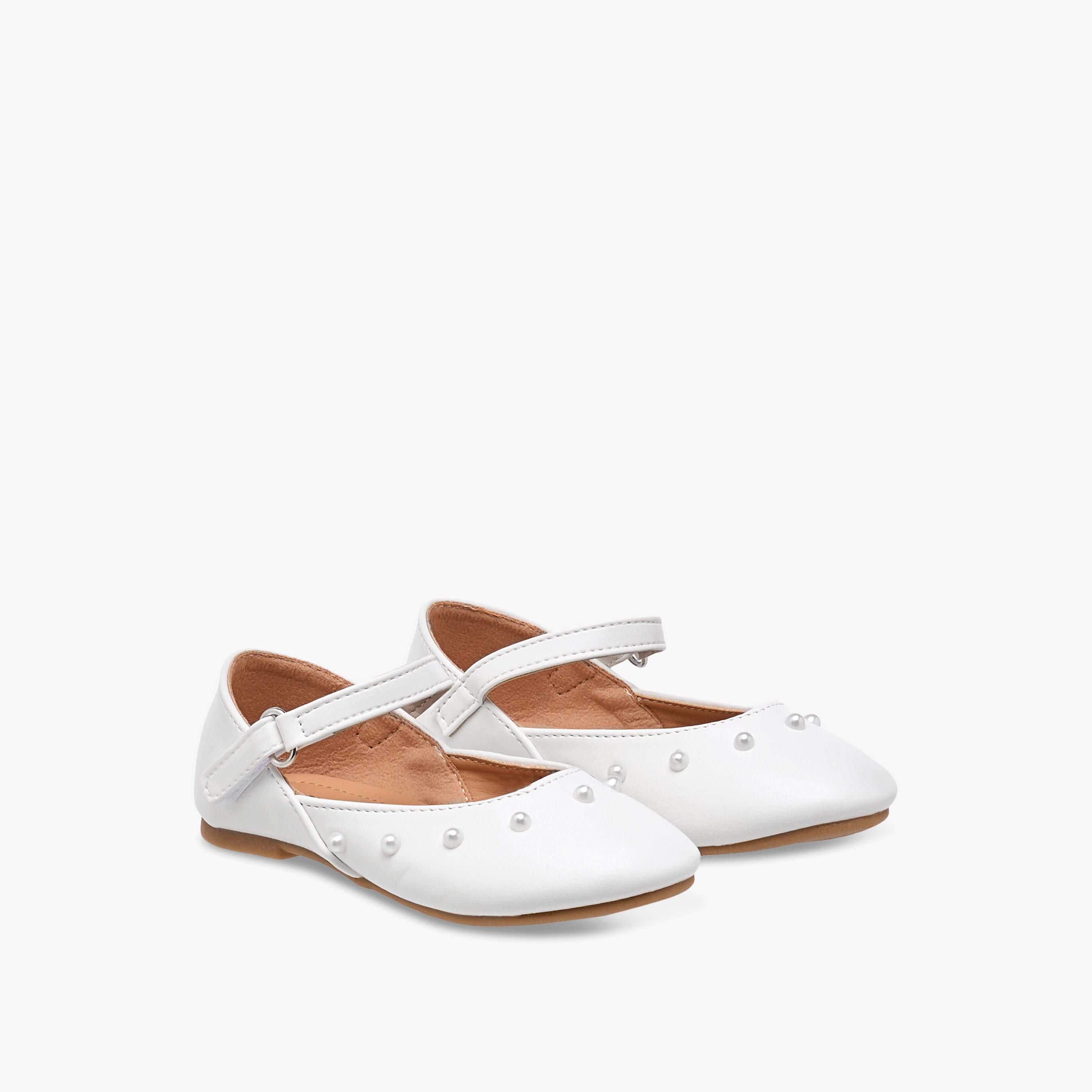 Flora Bella Embellished Ballerina Shoes with Hook and Loop Closure-girls-shoes-ballerinas-image-1