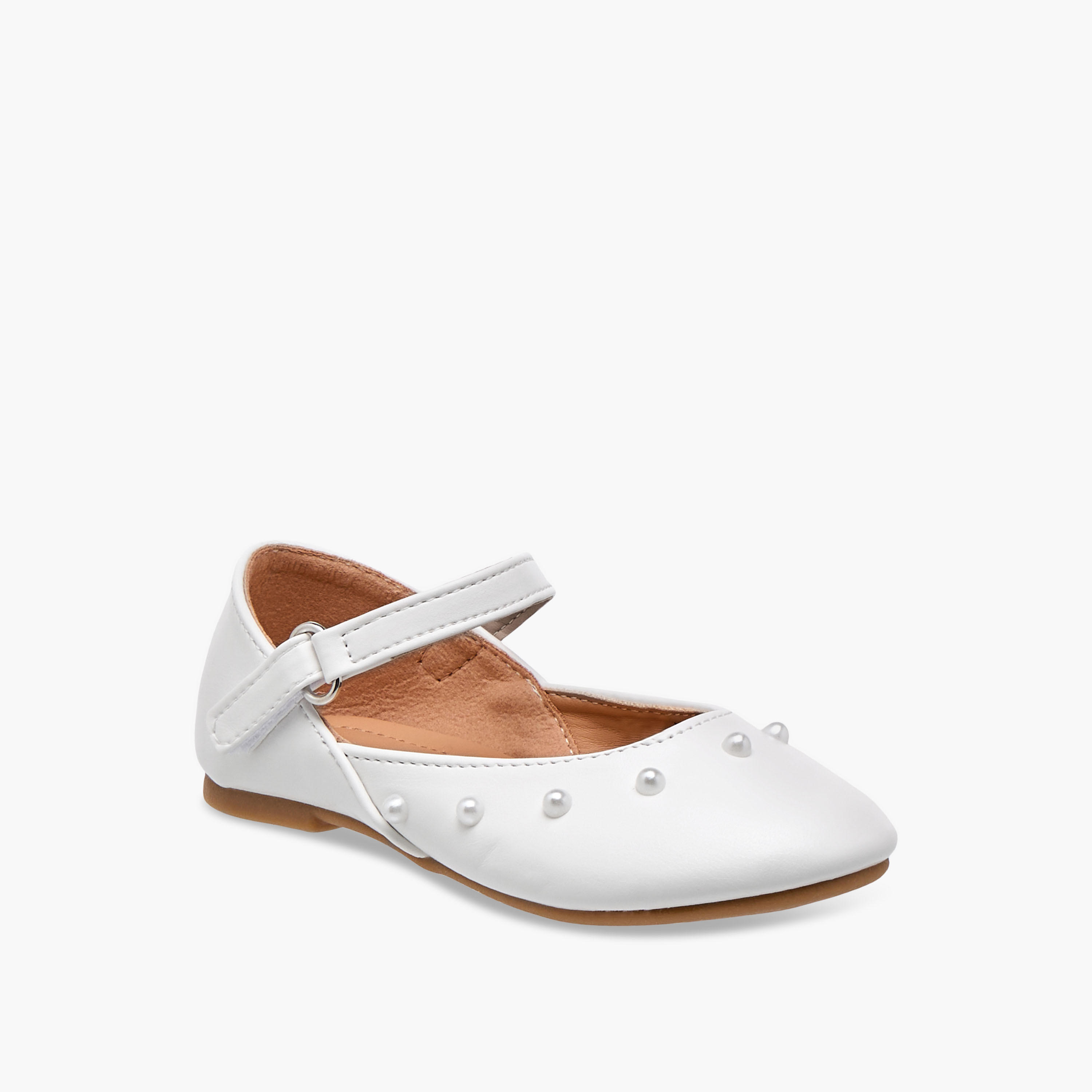 Flora Bella Embellished Ballerina Shoes with Hook and Loop Closure-girls-shoes-ballerinas-image-2
