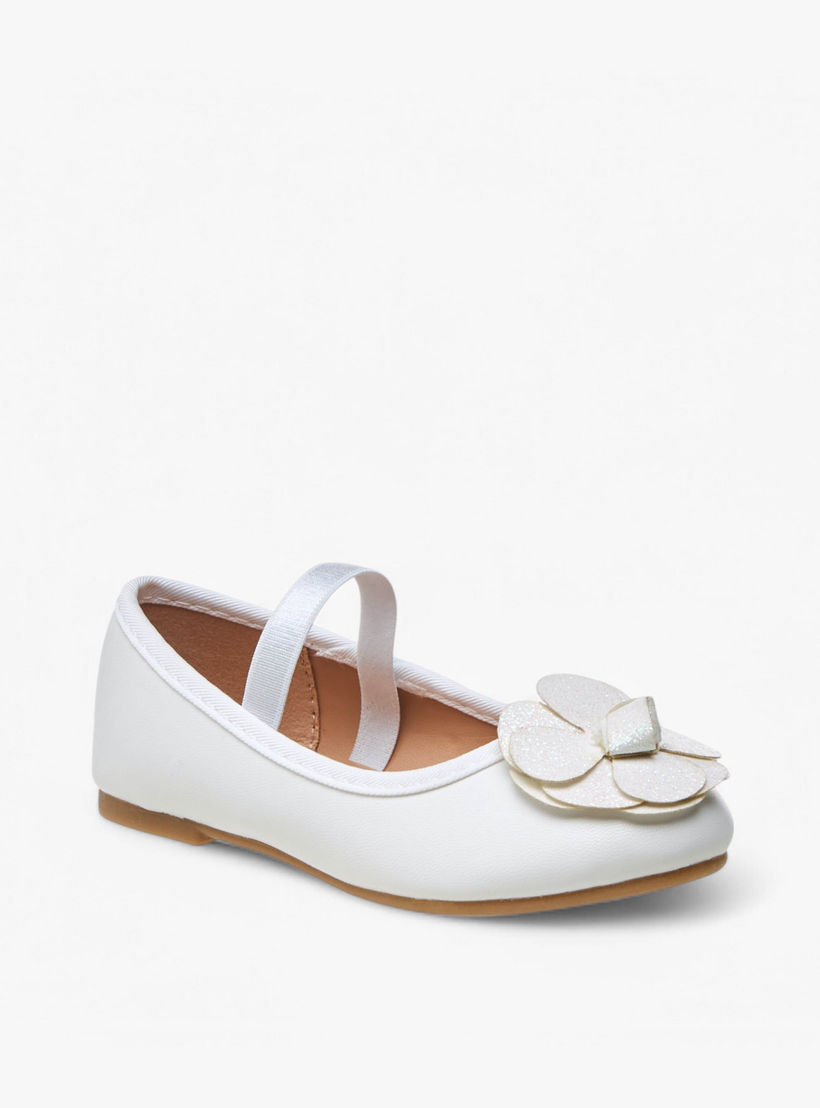 Flora Bella Flower Embellished Ballerina Shoes with Elastic Closure-girls-shoes-ballerinas-image-2