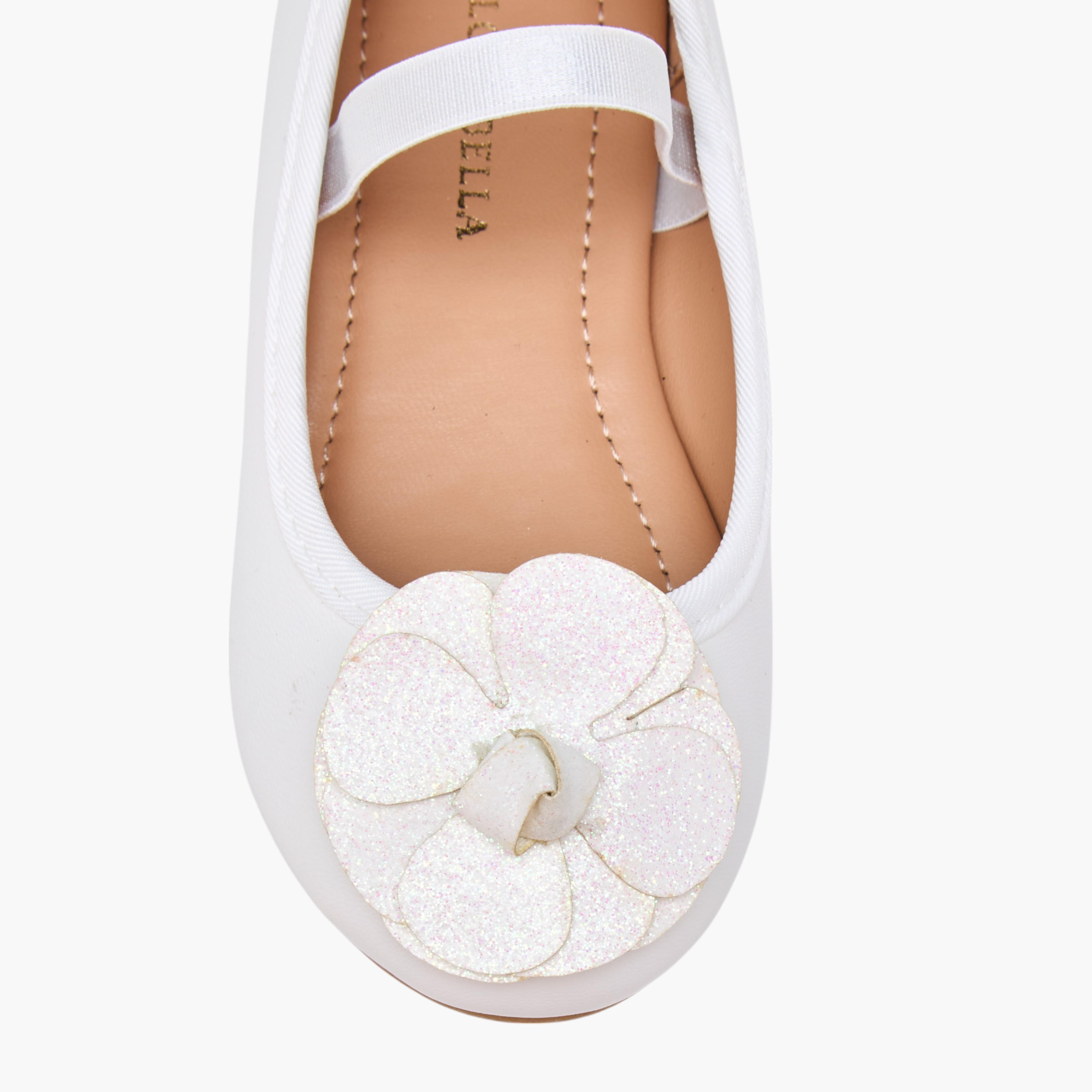 Flora Bella Flower Embellished Ballerina Shoes with Elastic Closure-girls-shoes-ballerinas-image-4