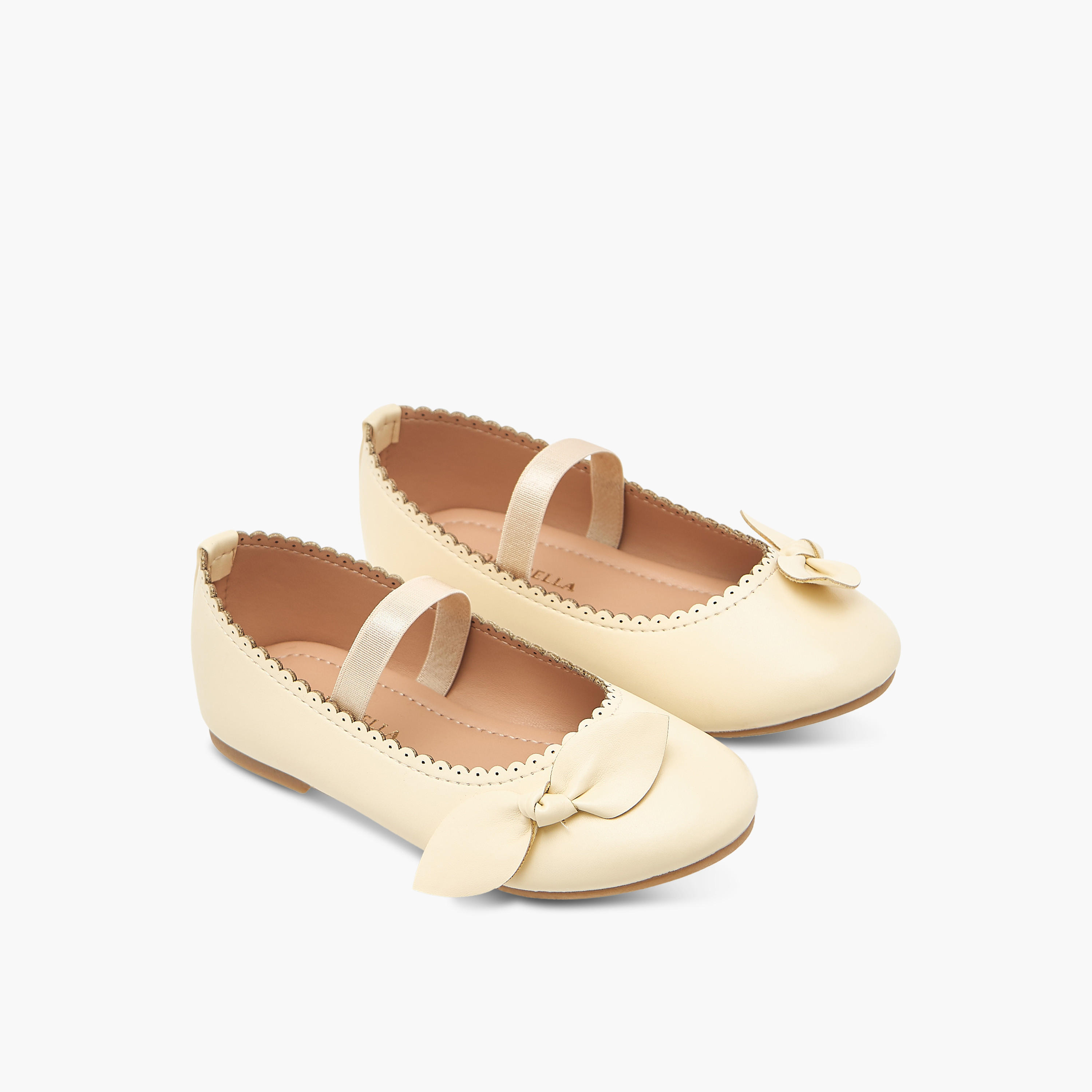 Flora Bella Textured Ballerina Shoes with Elastic and Bow Detail-girls-shoes-ballerinas-image-1