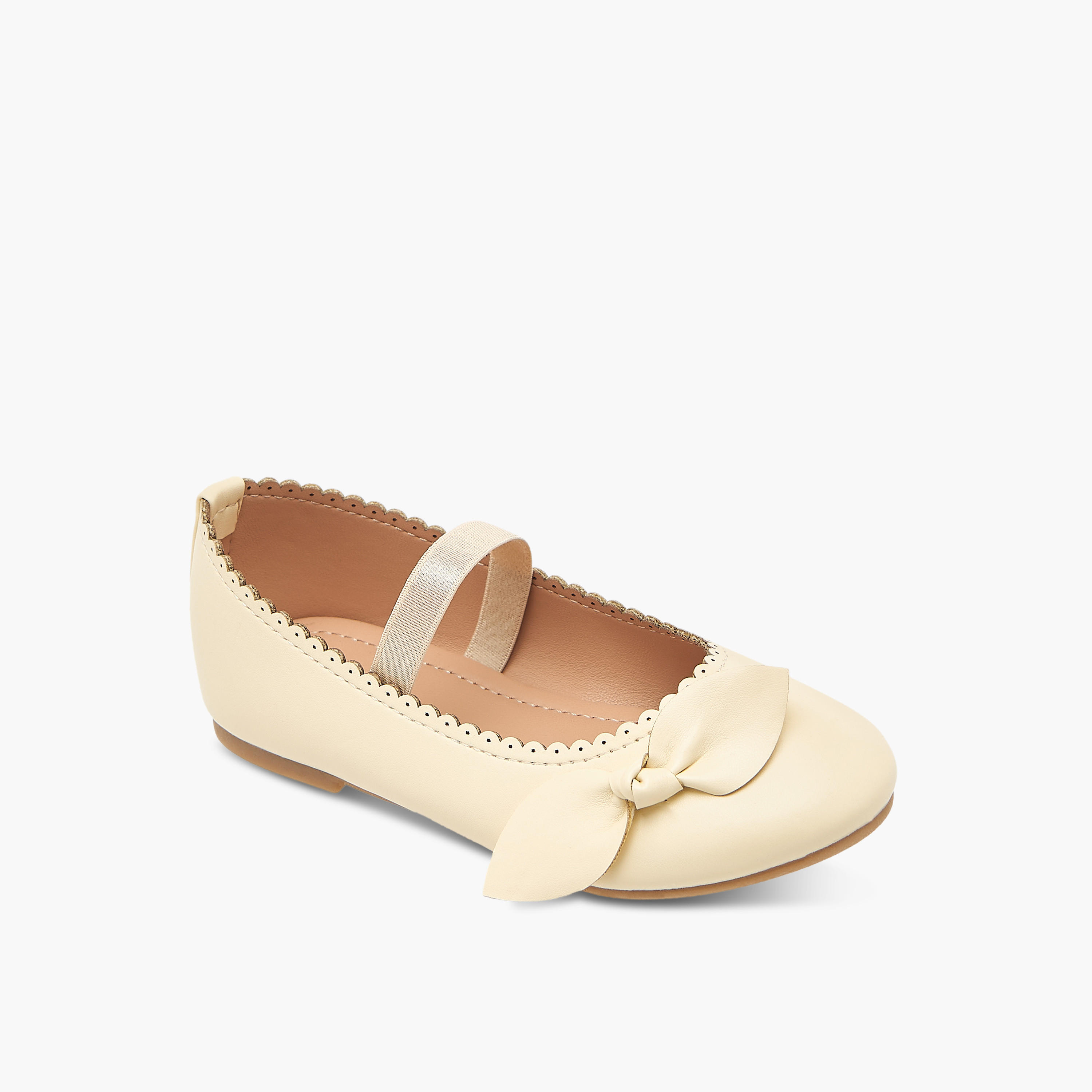 Flora Bella Textured Ballerina Shoes with Elastic and Bow Detail-girls-shoes-ballerinas-image-2