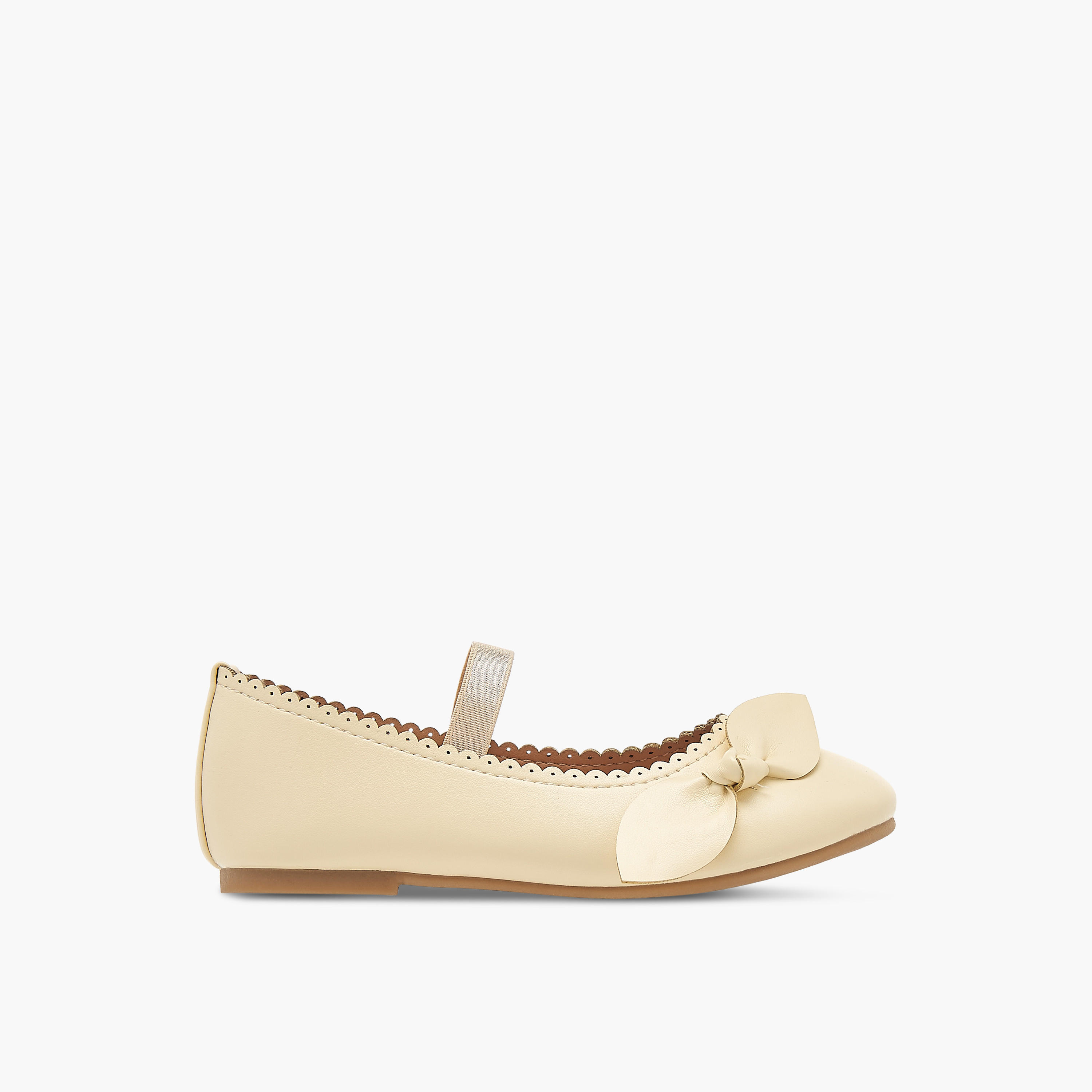 Flora Bella Textured Ballerina Shoes with Elastic and Bow Detail-girls-shoes-ballerinas-image-3