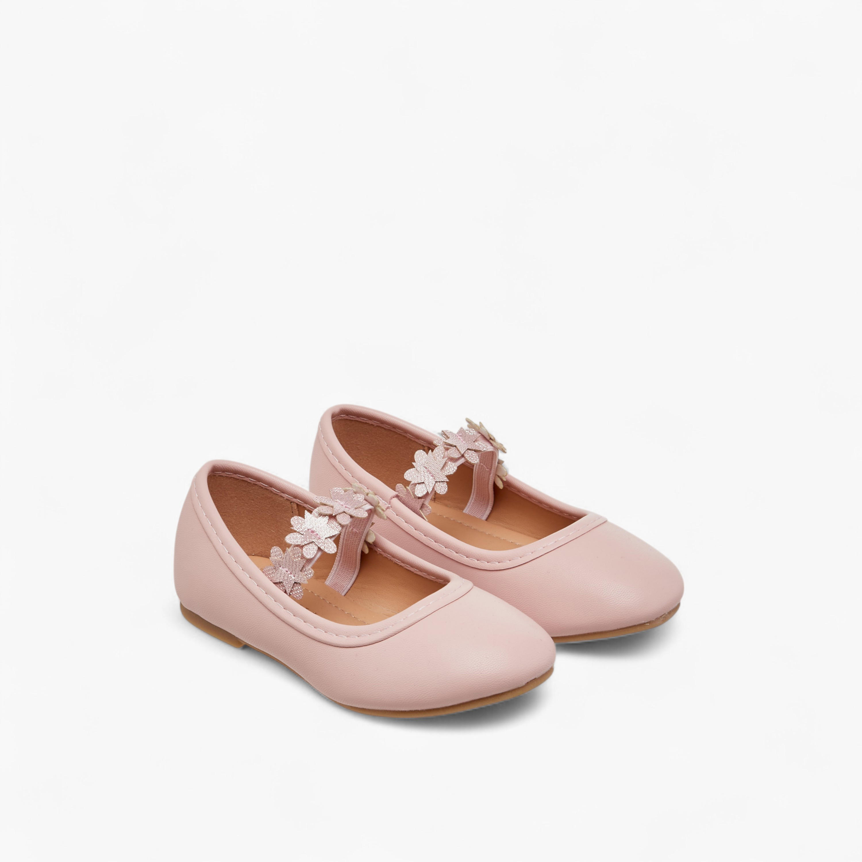 Flora Bella Floral Accent Ballerina Shoes with Elasticated Strap-girls-shoes-ballerinas-image-1