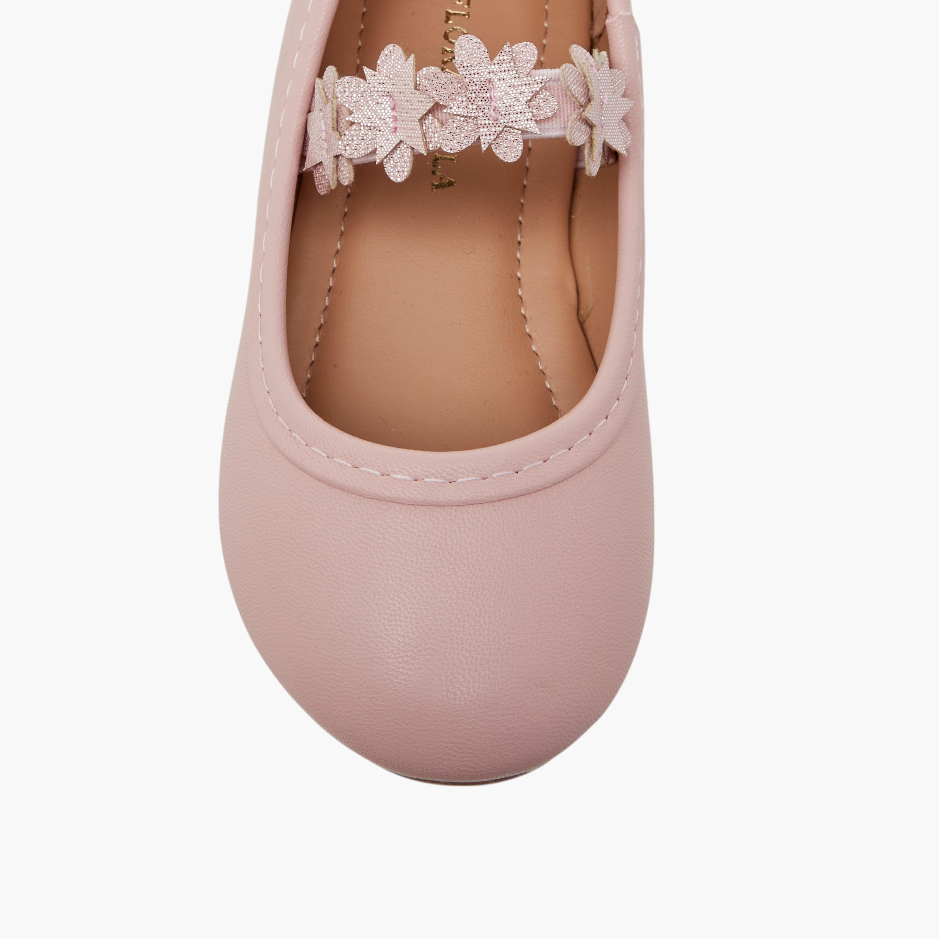 Flora Bella Floral Accent Ballerina Shoes with Elasticated Strap-girls-shoes-ballerinas-image-4