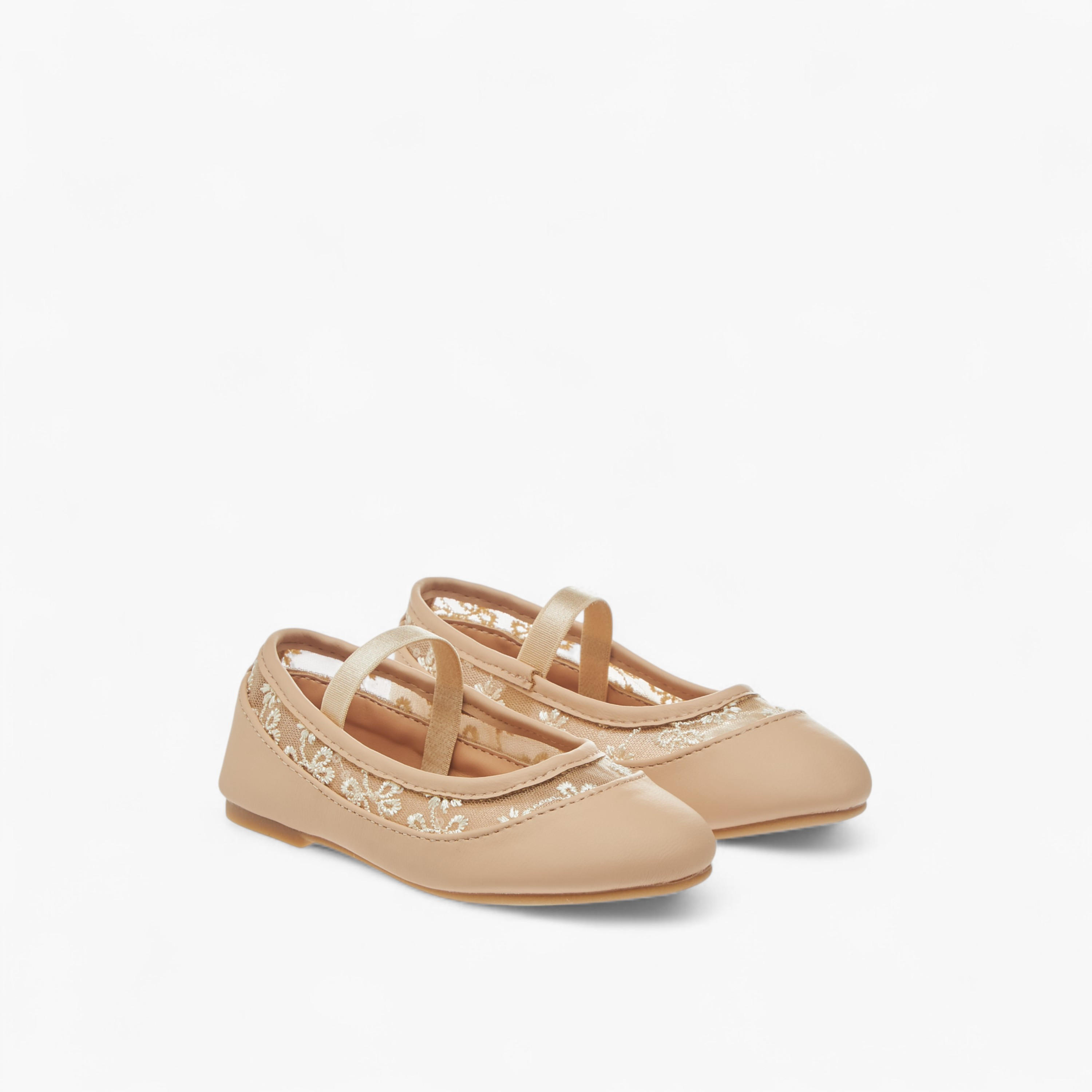 Flora Bella Embroidered Ballerina Shoes with Elasticated Strap-girls-shoes-ballerinas-image-1