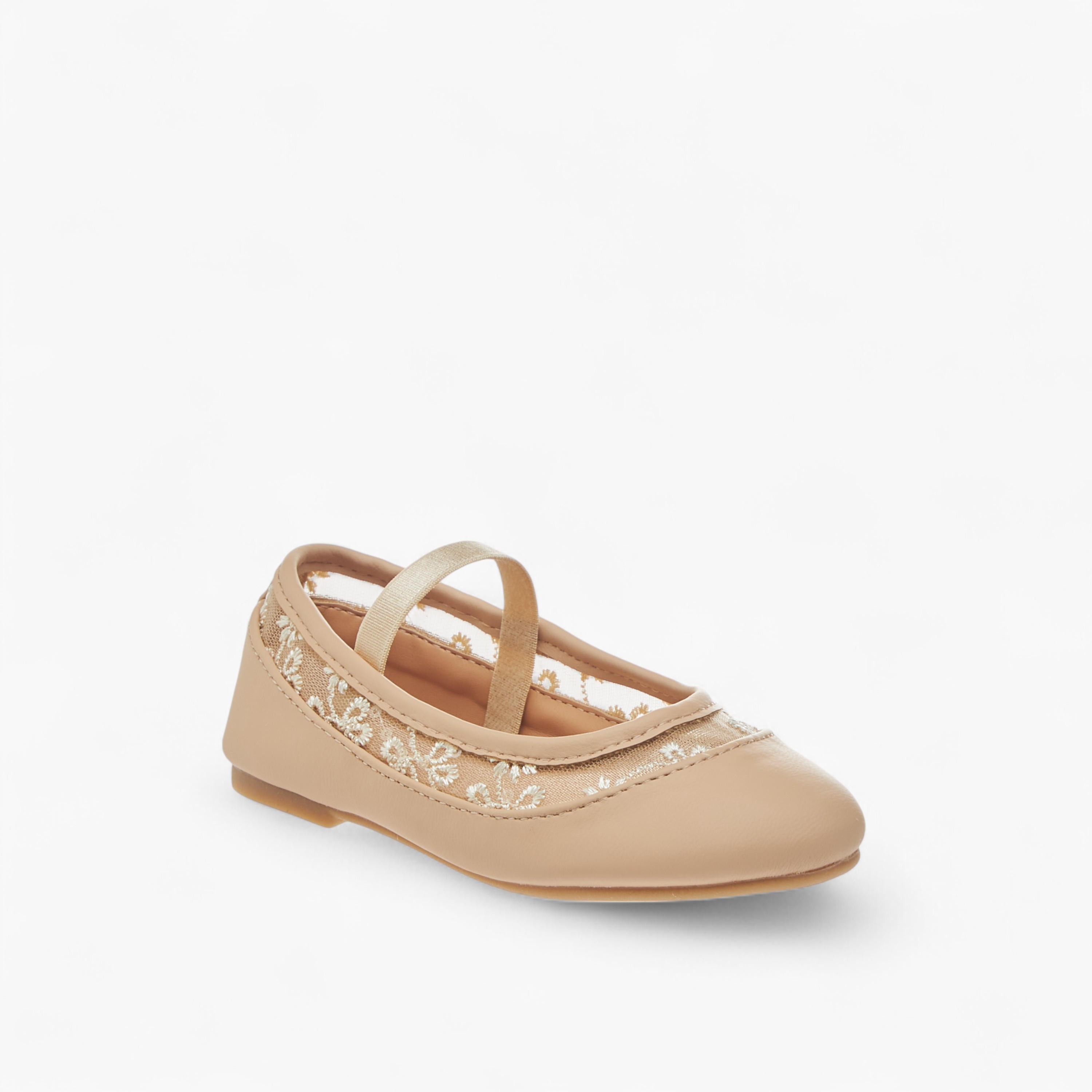 Flora Bella Embroidered Ballerina Shoes with Elasticated Strap-girls-shoes-ballerinas-image-2