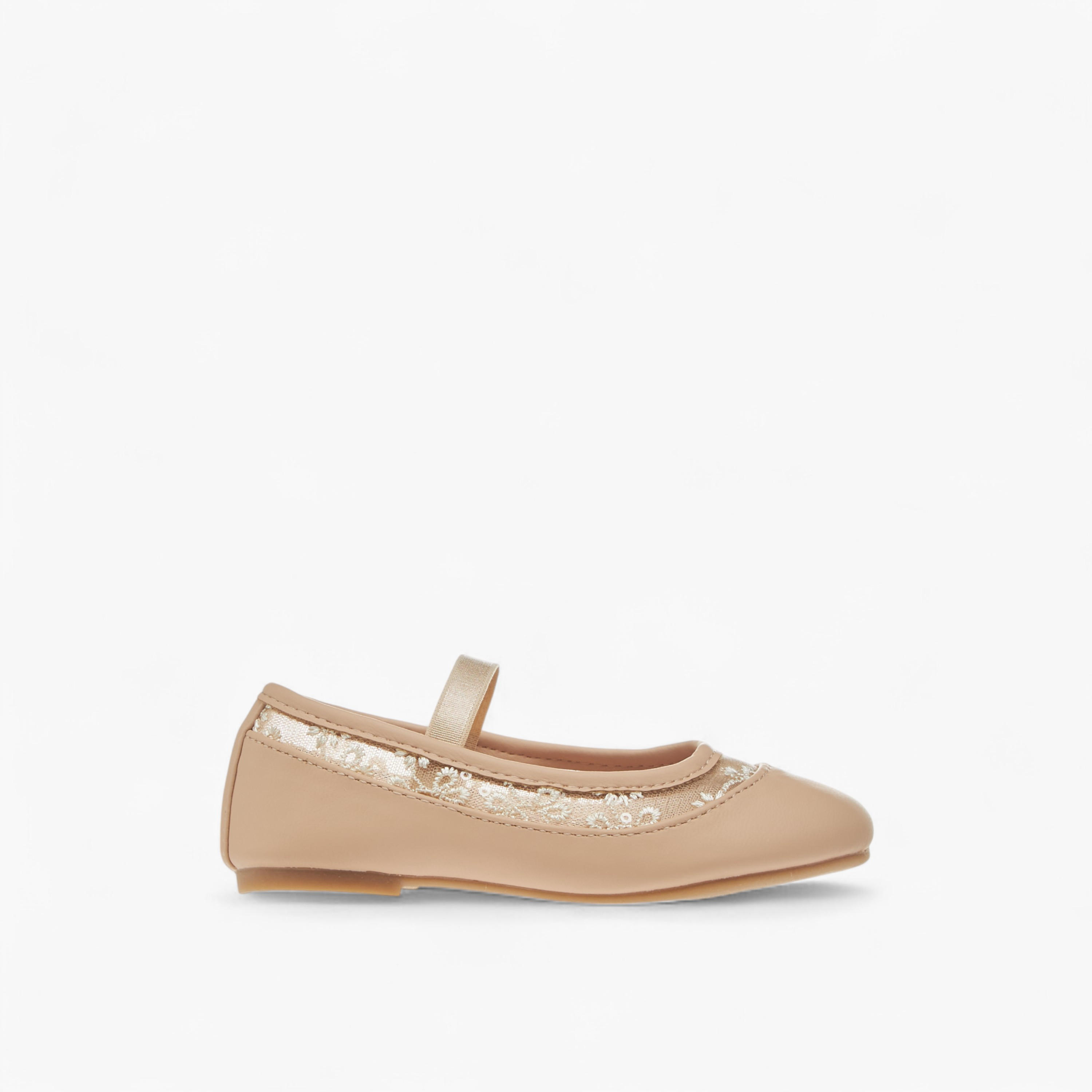 Flora Bella Embroidered Ballerina Shoes with Elasticated Strap-girls-shoes-ballerinas-image-3