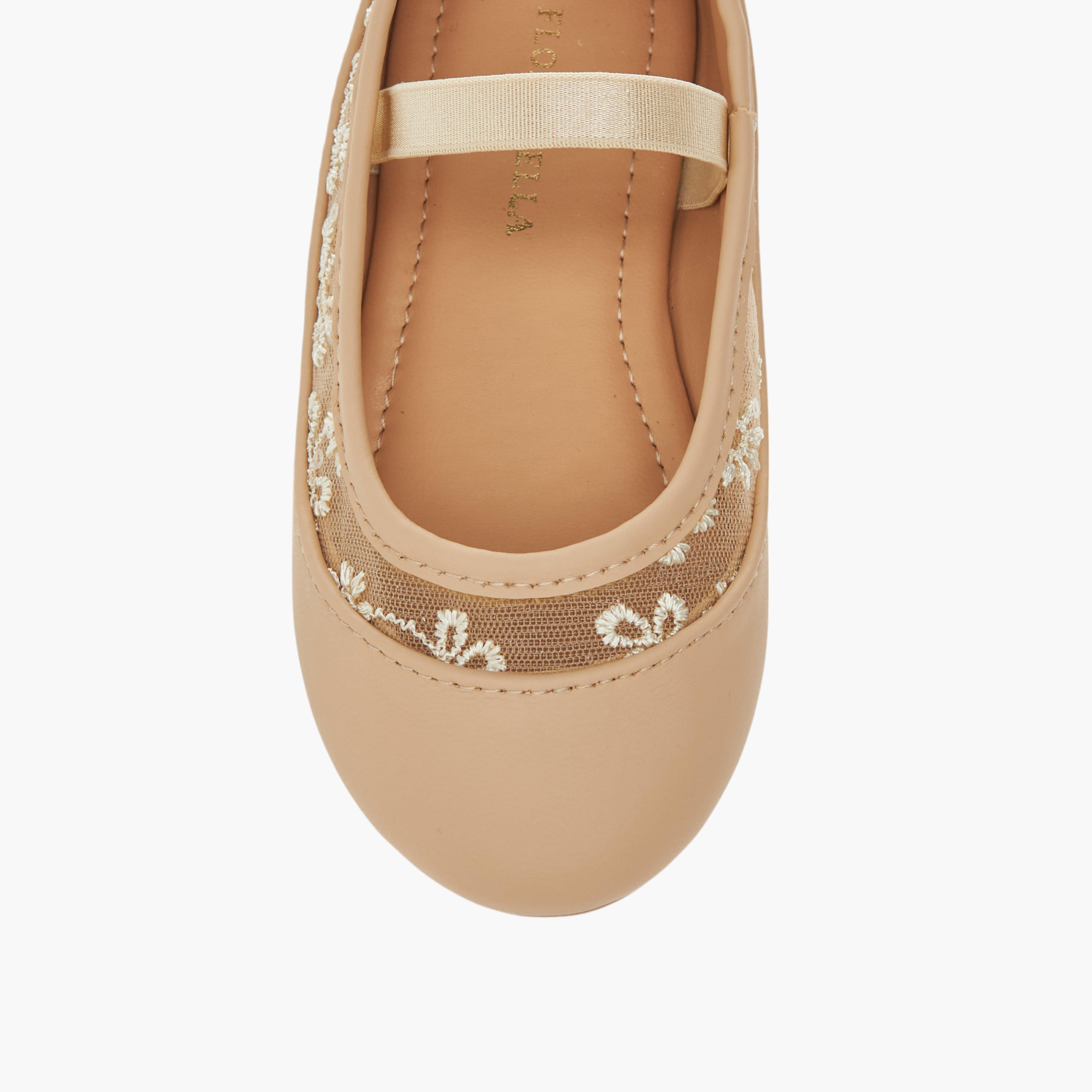 Flora Bella Embroidered Ballerina Shoes with Elasticated Strap-girls-shoes-ballerinas-image-4
