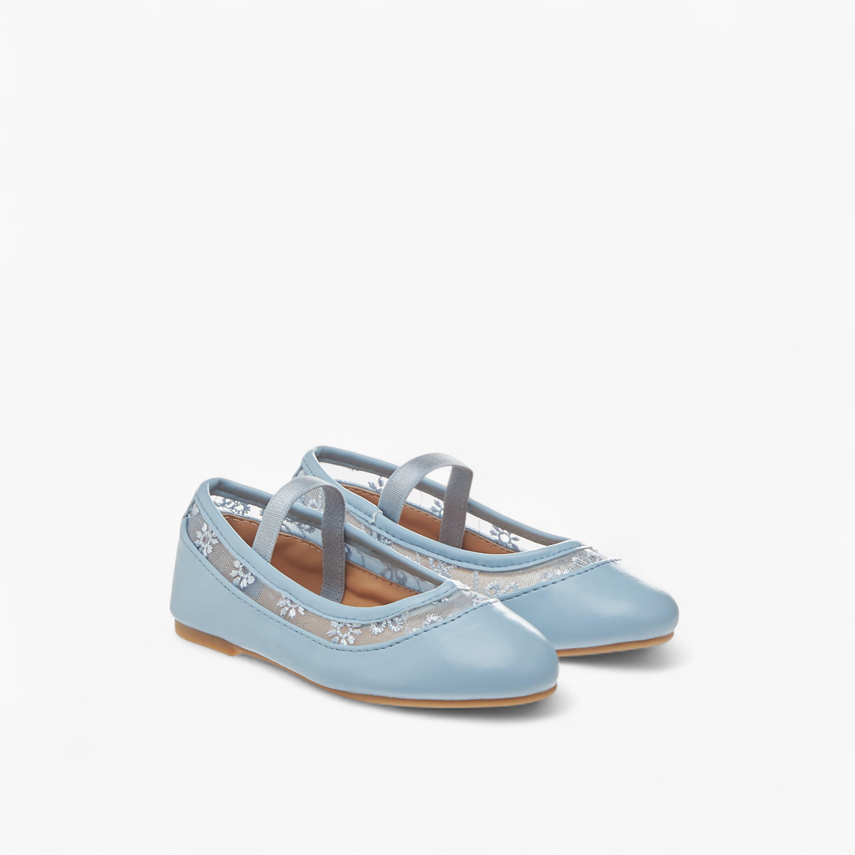 Flora Bella Embroidered Ballerina Shoes with Elasticated Strap-girls-shoes-ballerinas-image-1