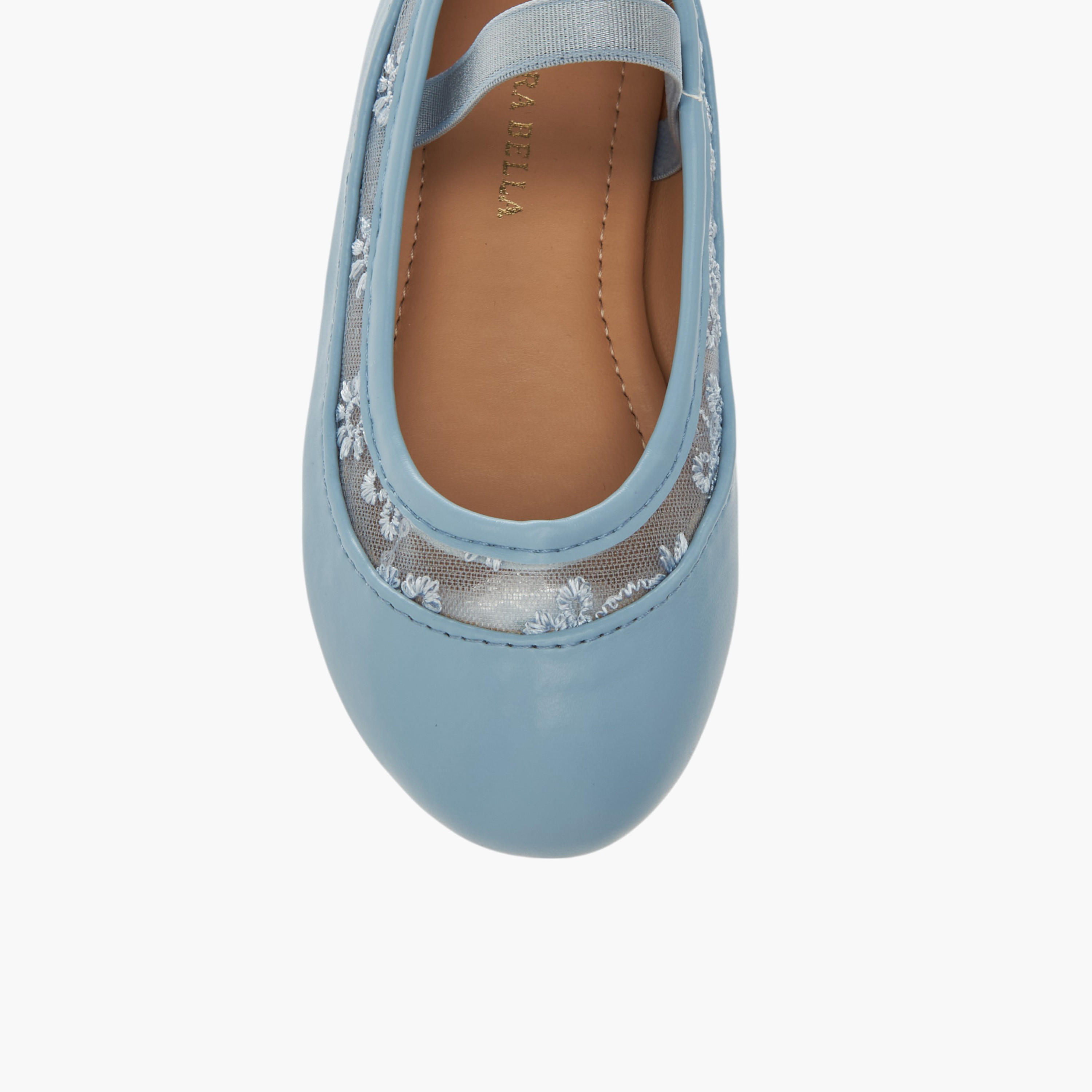 Flora Bella Embroidered Ballerina Shoes with Elasticated Strap-girls-shoes-ballerinas-image-4