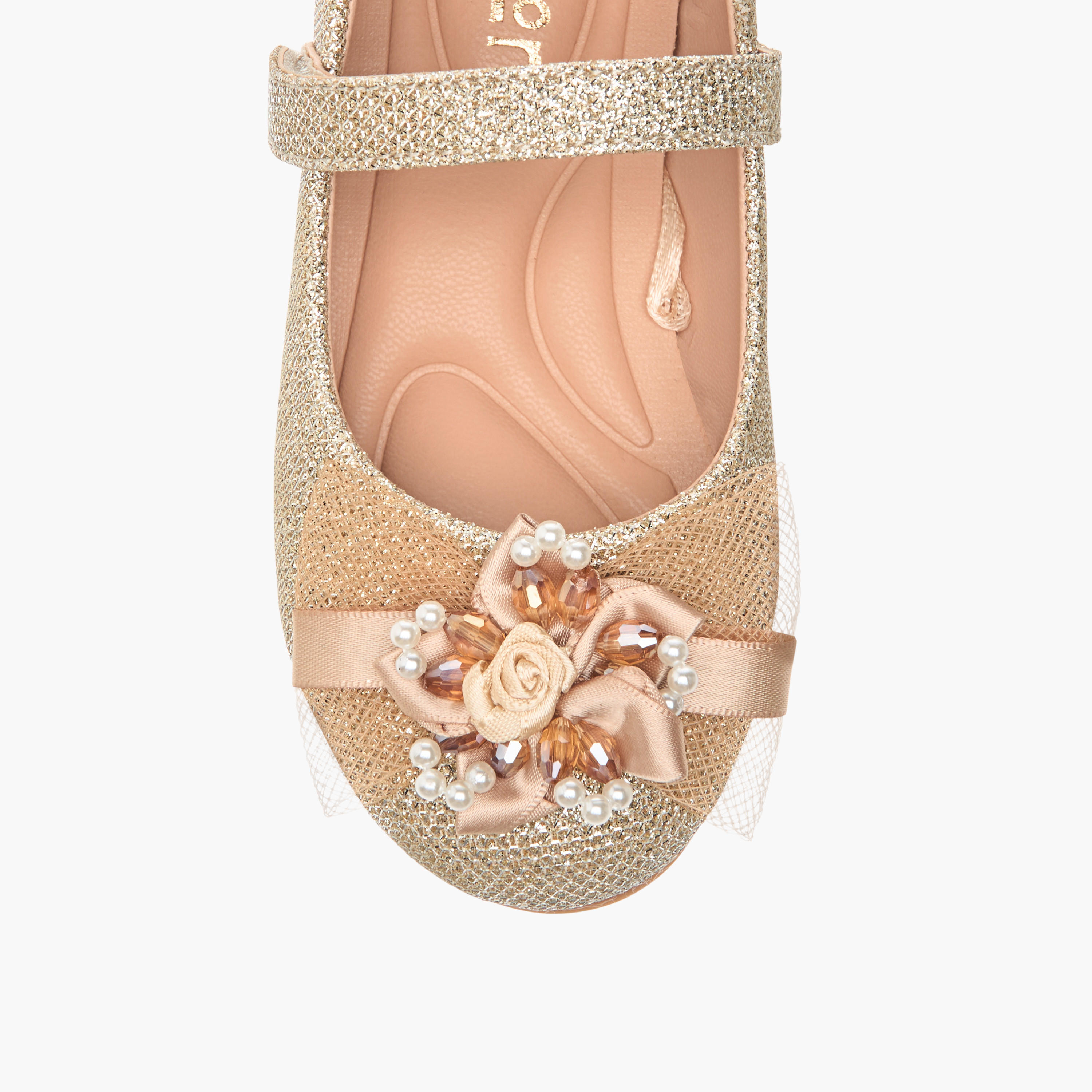Juniors Floral Embellished Ballerina Shoes with Hook and Loop Closure-girls-shoes-ballerinas-image-3