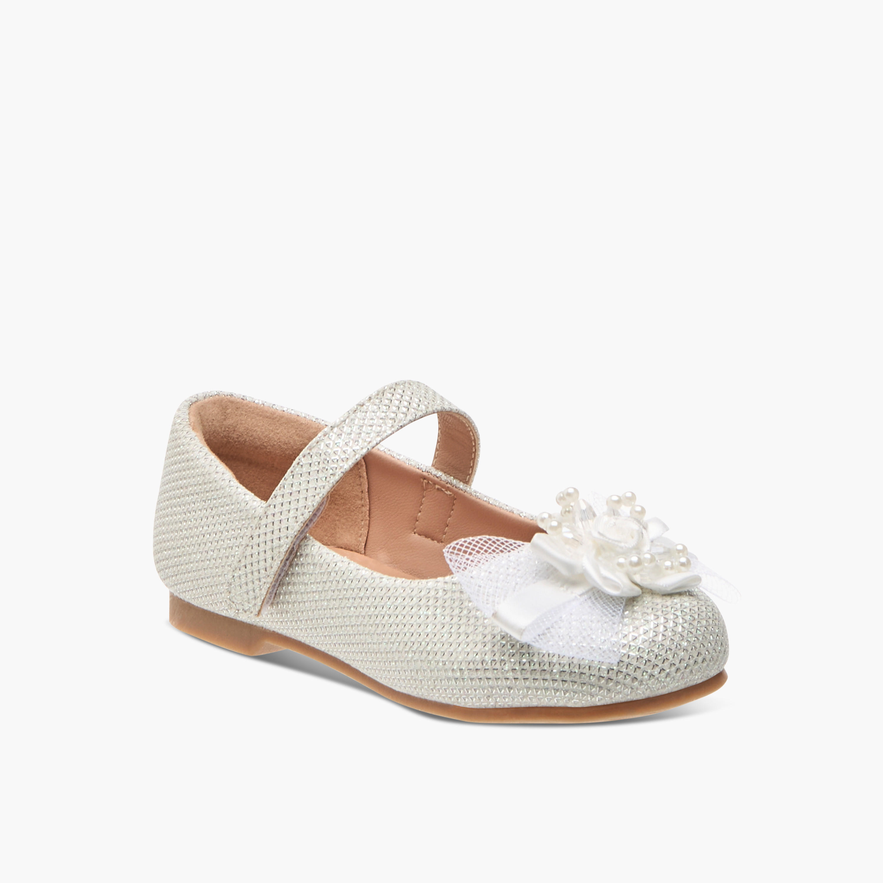 Juniors Floral Embellished Ballerina Shoes with Hook and Loop Closure-girls-shoes-ballerinas-image-2