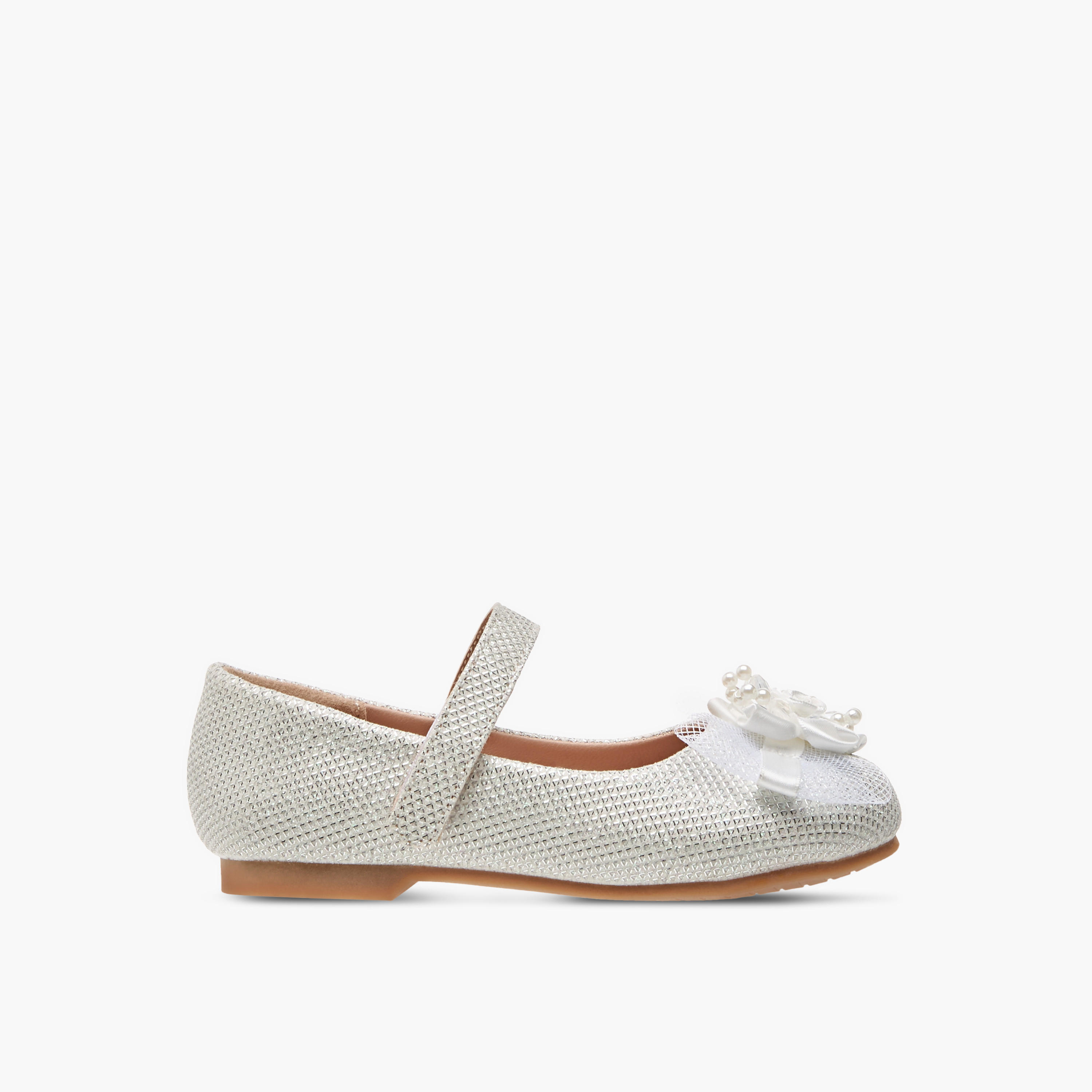 Juniors Floral Embellished Ballerina Shoes with Hook and Loop Closure-girls-shoes-ballerinas-image-3