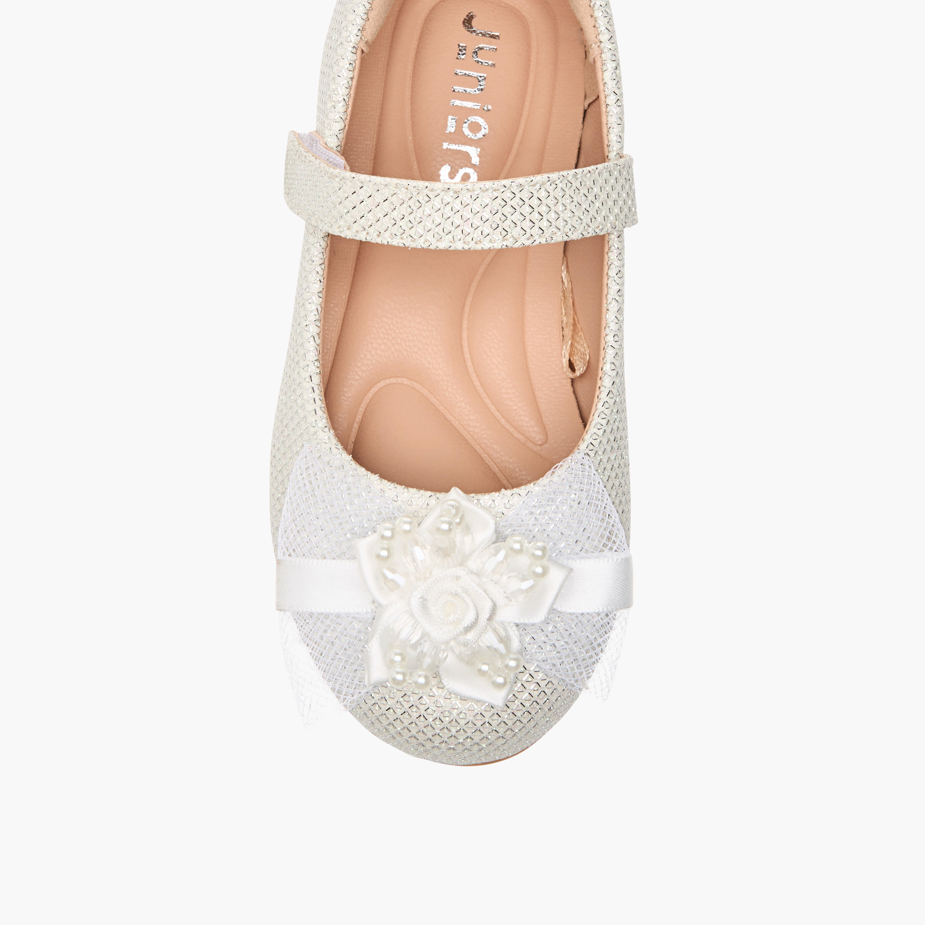 Juniors Floral Embellished Ballerina Shoes with Hook and Loop Closure-girls-shoes-ballerinas-image-4