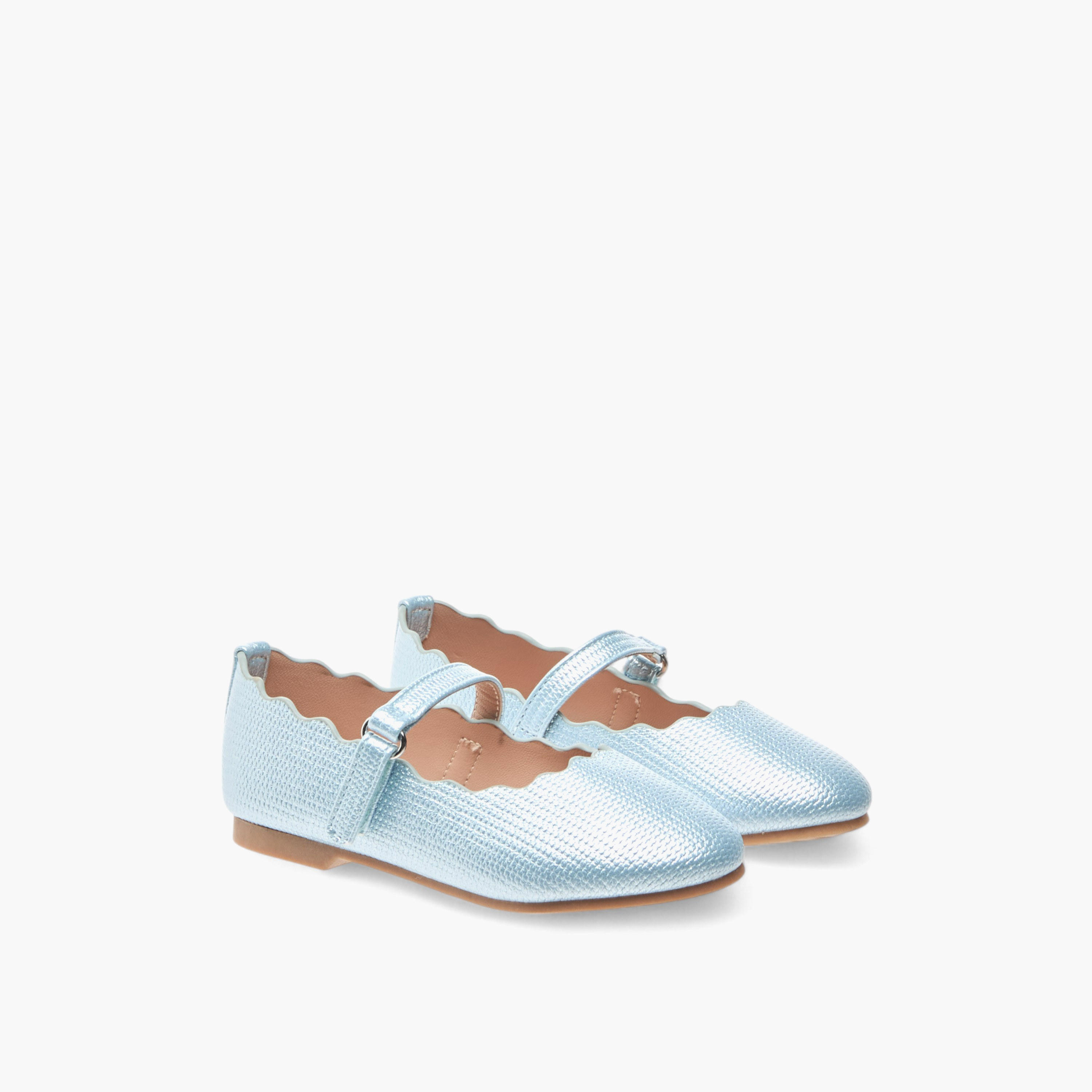 Juniors Scallop Detail Ballerina Shoes with Hook and Loop Closure-girls-shoes-maryjanes-image-1